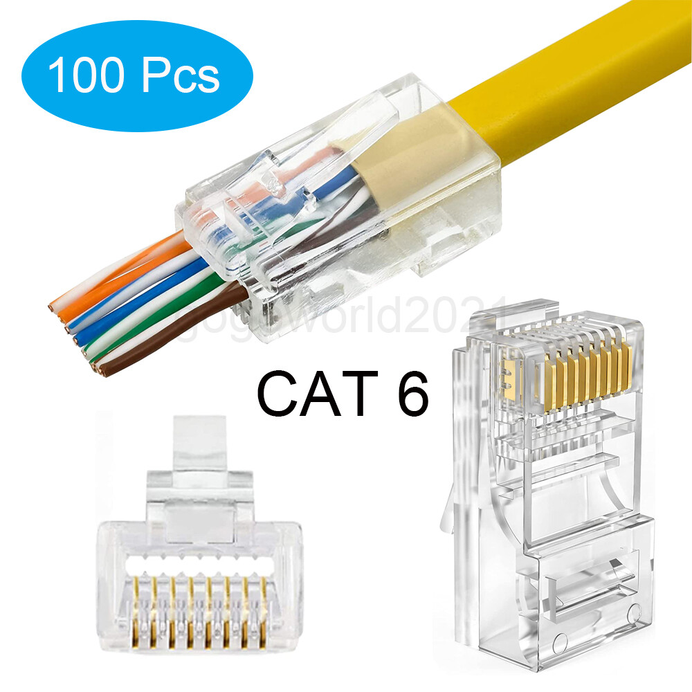 100pcs RJ45 Pass Through Modular Plug Network Cable Connector End 8P8C CAT6 CAT5