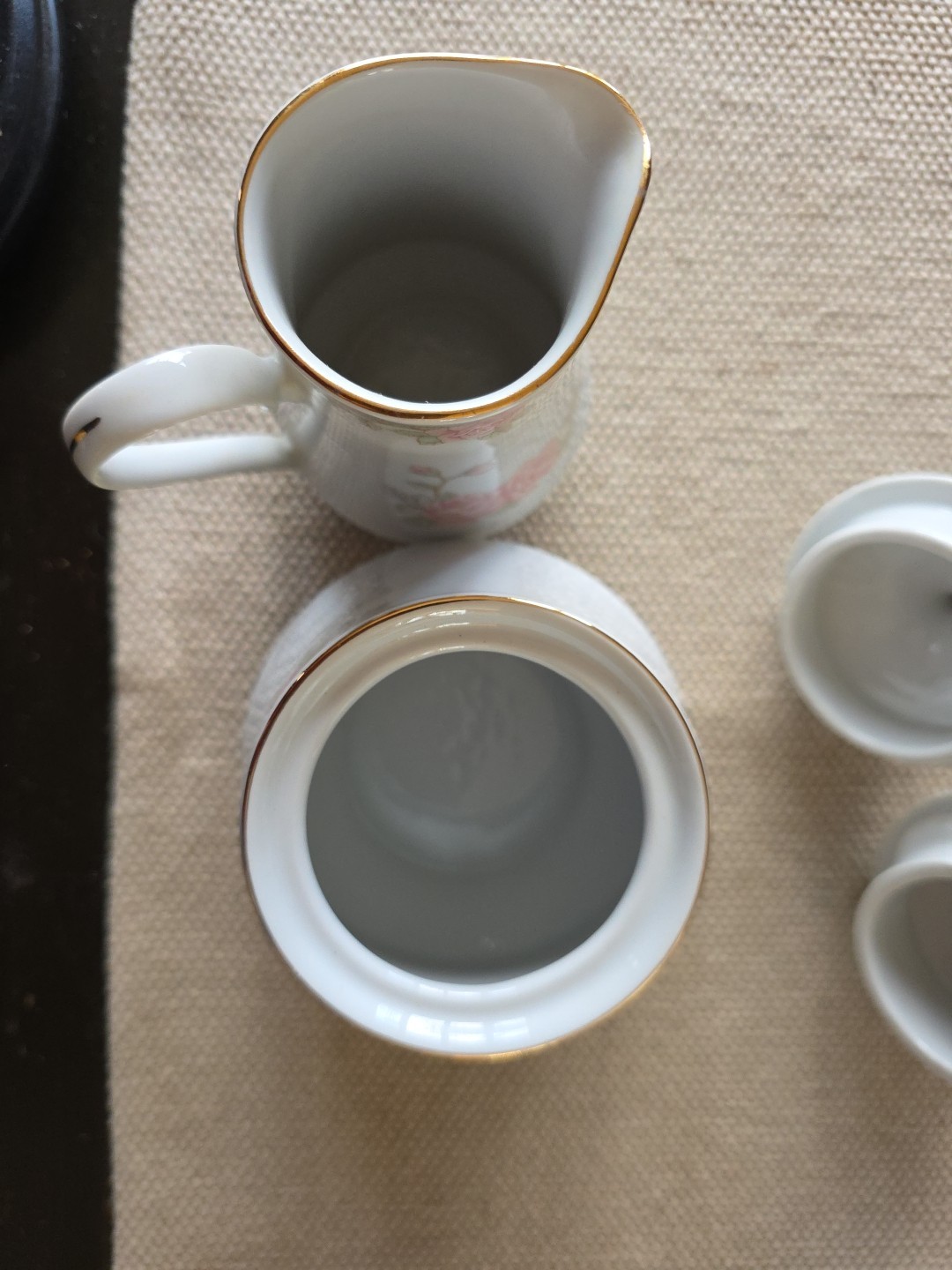 Crown Ming Fine Jian Shiang Christina Pattern Fine China Tea Pot, Sugar, Creamer