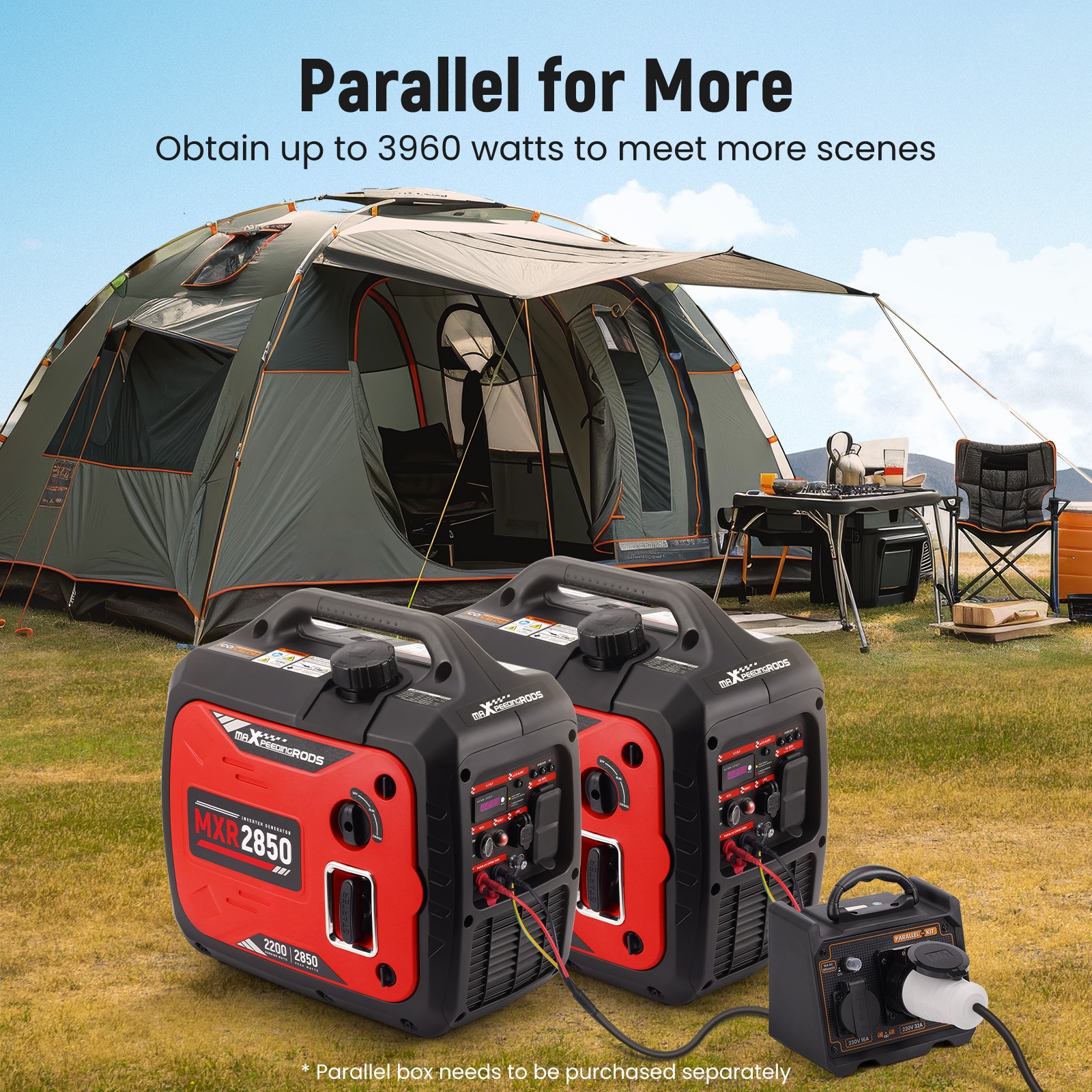 2850W Portable Inverter Generator Gas Powered Quiet Eco Parallel Ready