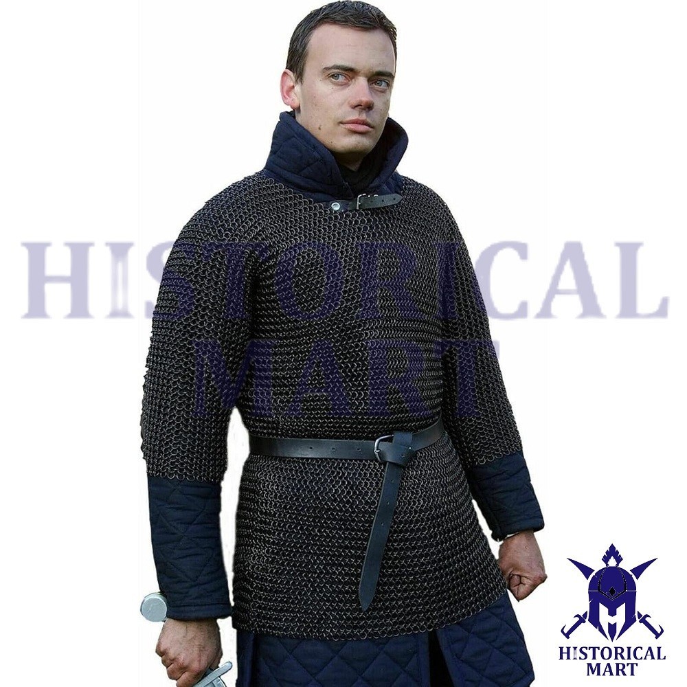 Butted 10mm Ring Mild Steel Chain ‎Mail Shirt (Short Sleeve) Black Finish
