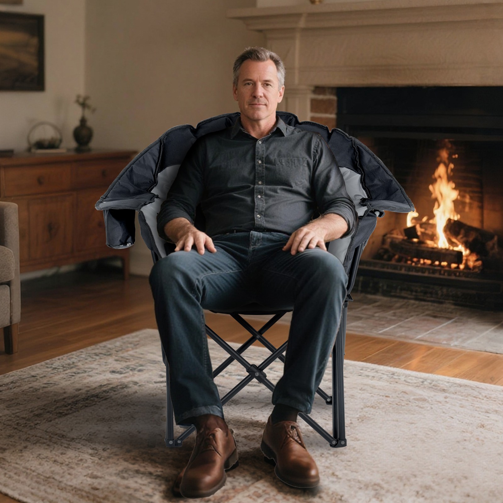 NAIZEA Heated Camping Chair Padded Patio Lounge Chairs 3 Heat Levels 20" W Seat