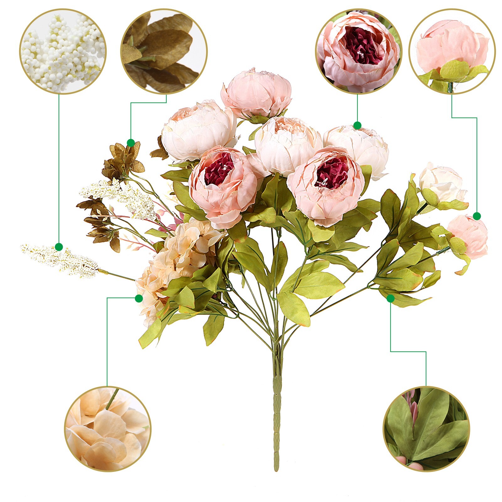 EZFLOWERY 2 PACK Artificial Peony Silk Flowers Arrangement Bouquet - Peach