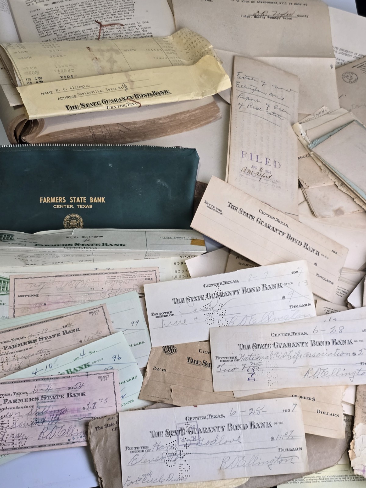 HUGE Vintage TEXAS Paper Ephemera Lot Bank Checks Court Docs Center Texas 1920s