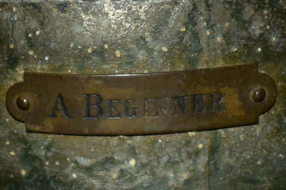 Antique "A BEGINNER" Hollow Metal Spelter ? Sculpture 11.25”T