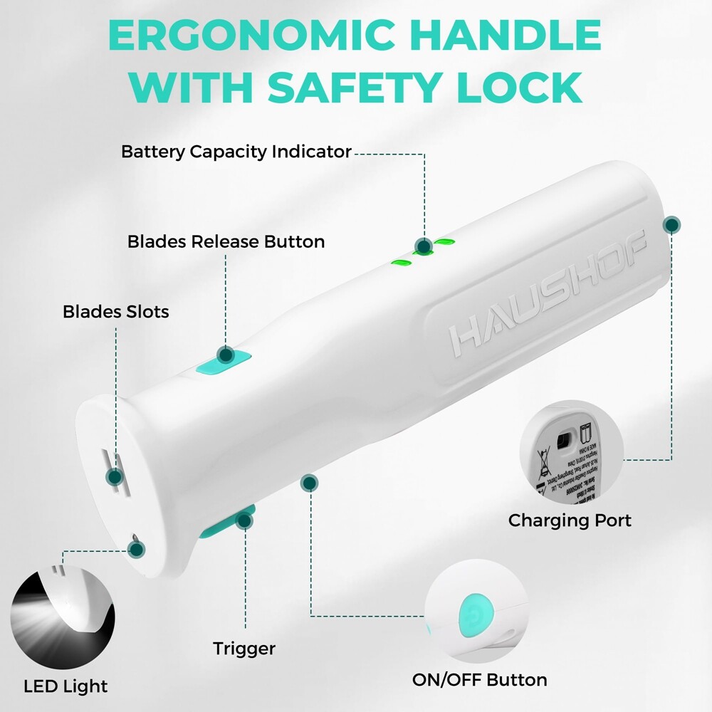 HAUSHOF Cordless Electric Knife 8V Rechargeable Meat Cutter Reciprocating Blades