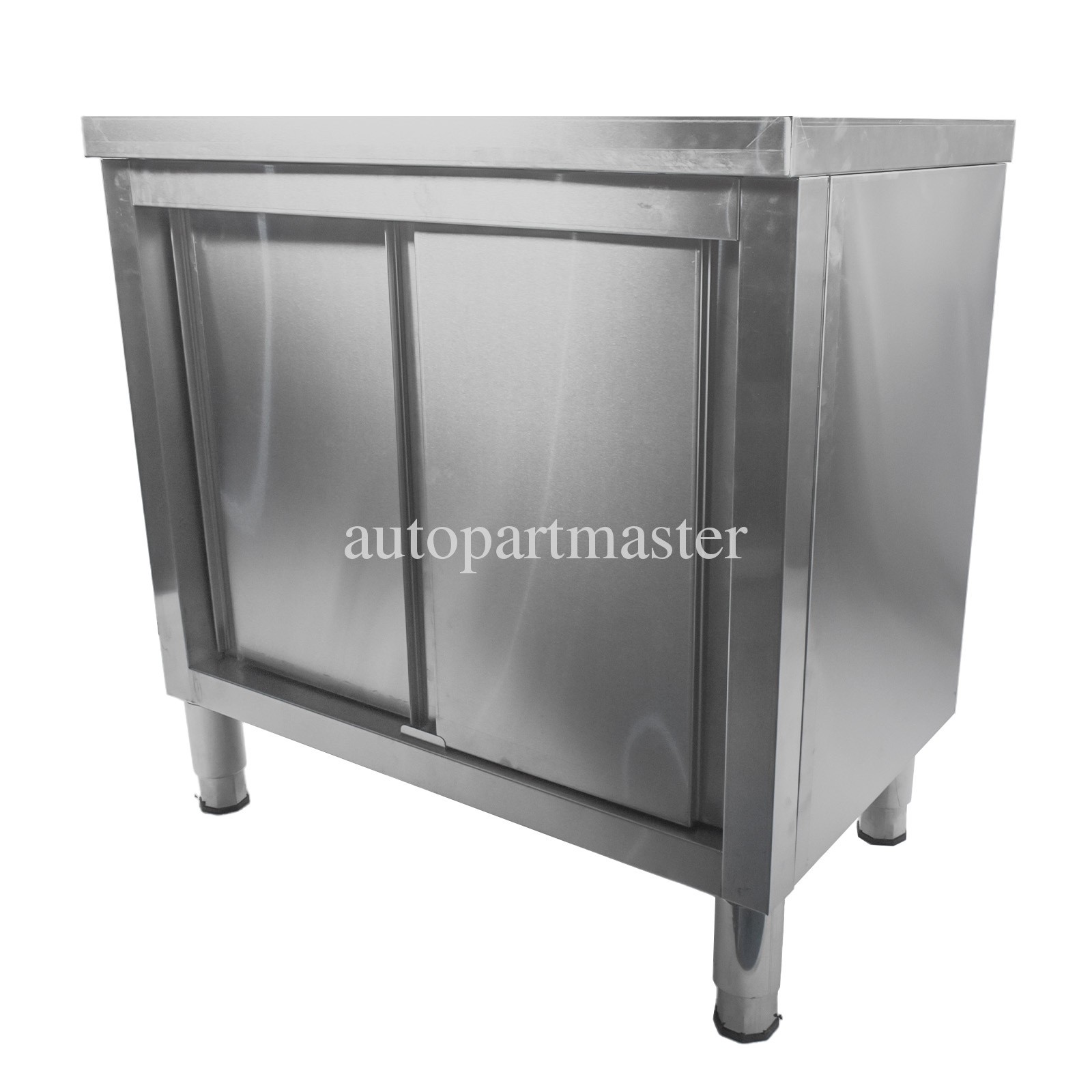 Stainless Steel Kitchen Workbench Kitchen Prep Table Cabinet with Sliding Doors