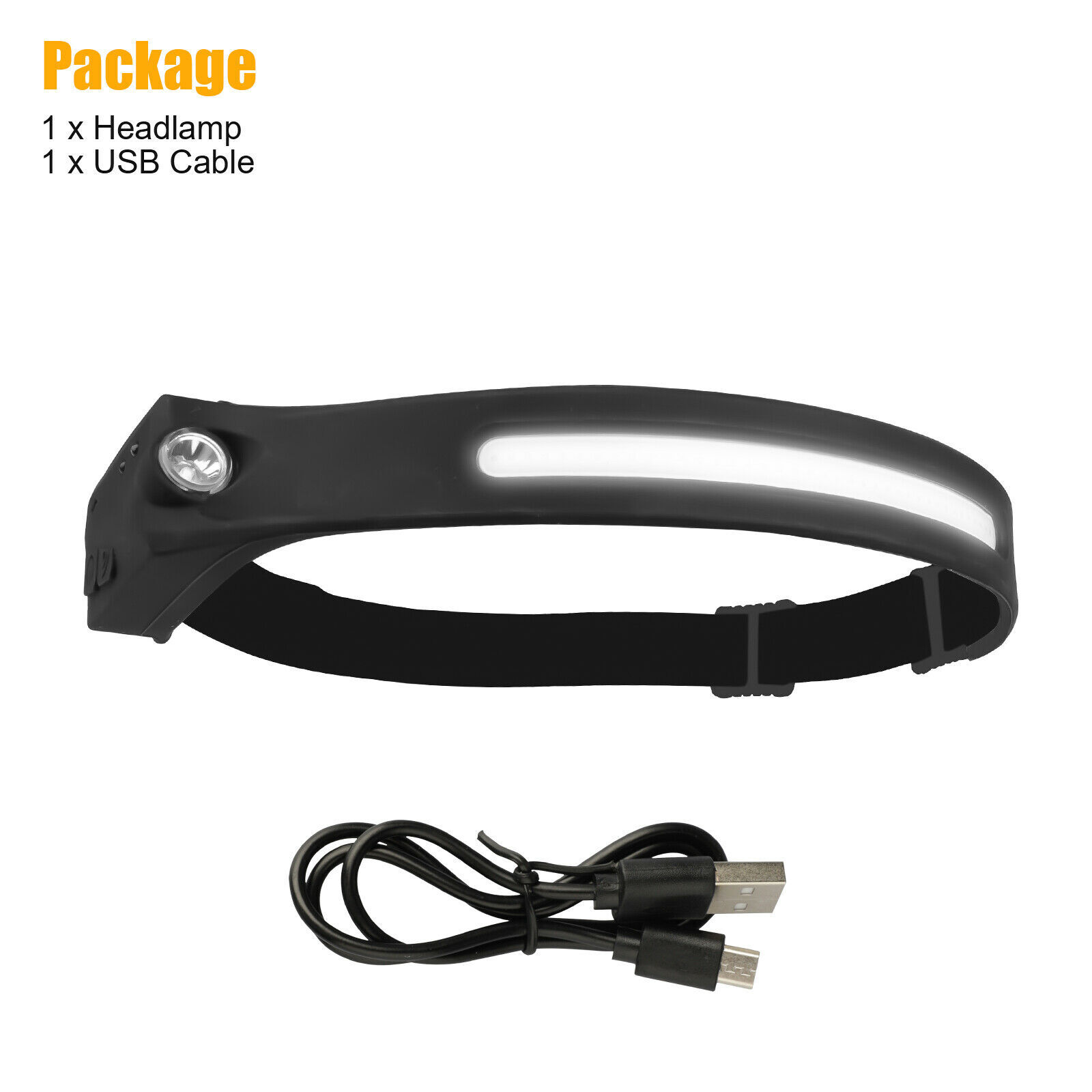 COB LED Headlamp USB Rechargeable Headlight Torch Work Light Bar Head Band Lamp