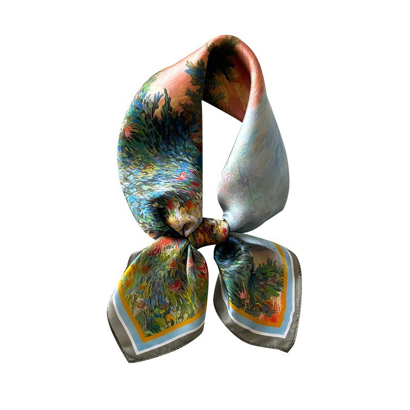 100% Mulberry Silk 27" Square Scarf Women Neckerchief Wrap Bandana Oil Painting