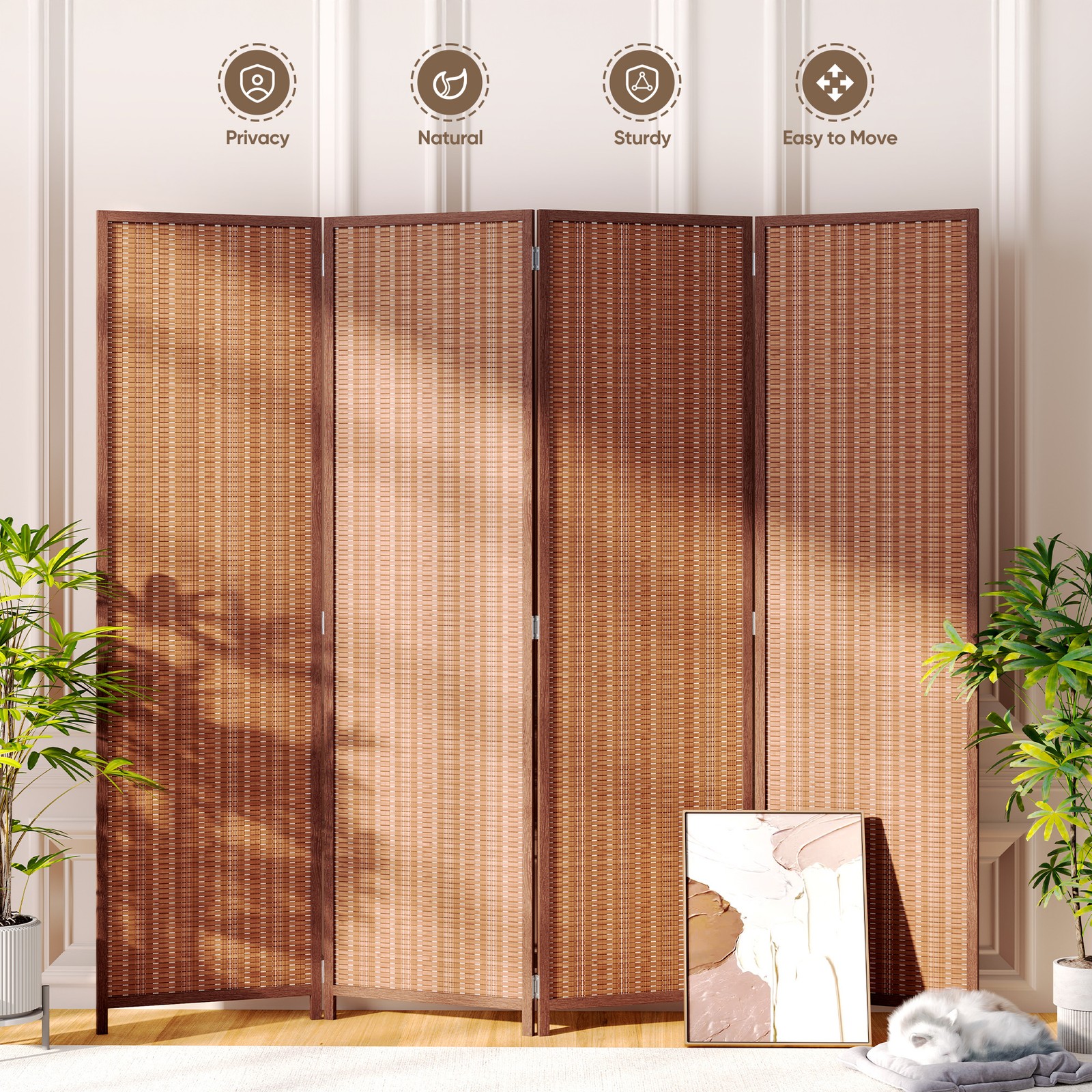 JOSTYLE 4/5/6 Panel Folding Privacy Screens 6ft Bamboo Freestanding Room Divider