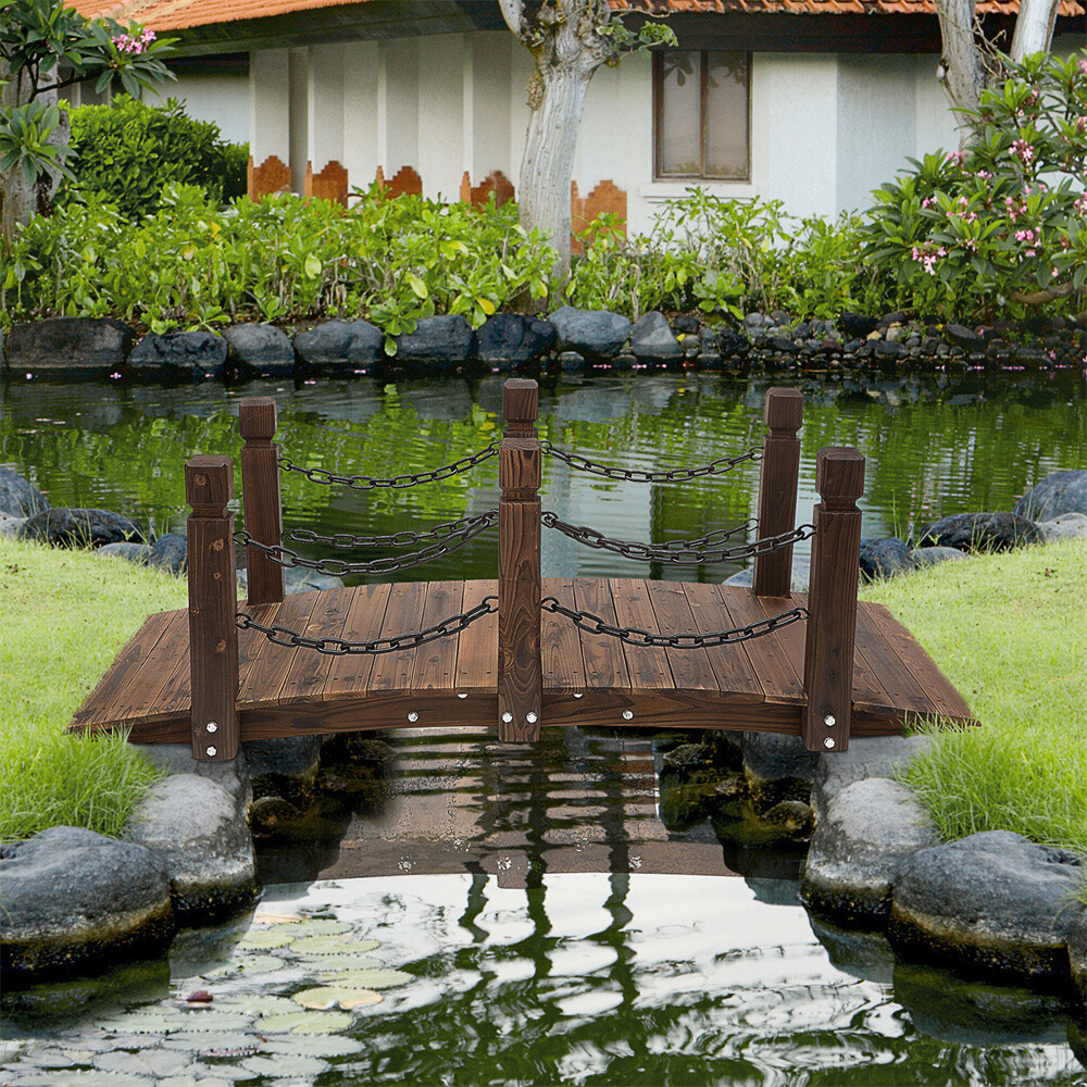 Wooden Garden Bridge Arc Footbridge Solid Fir Wood Supports Up To 400 Pounds