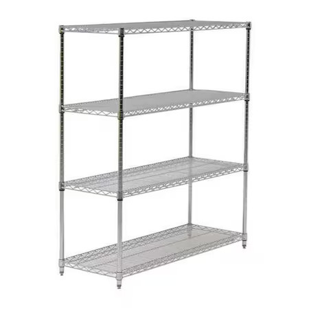 Wire Shelving Unit, 18"D X 48"W X 54"H, 4 Shelves, Chrome, 45Vx54