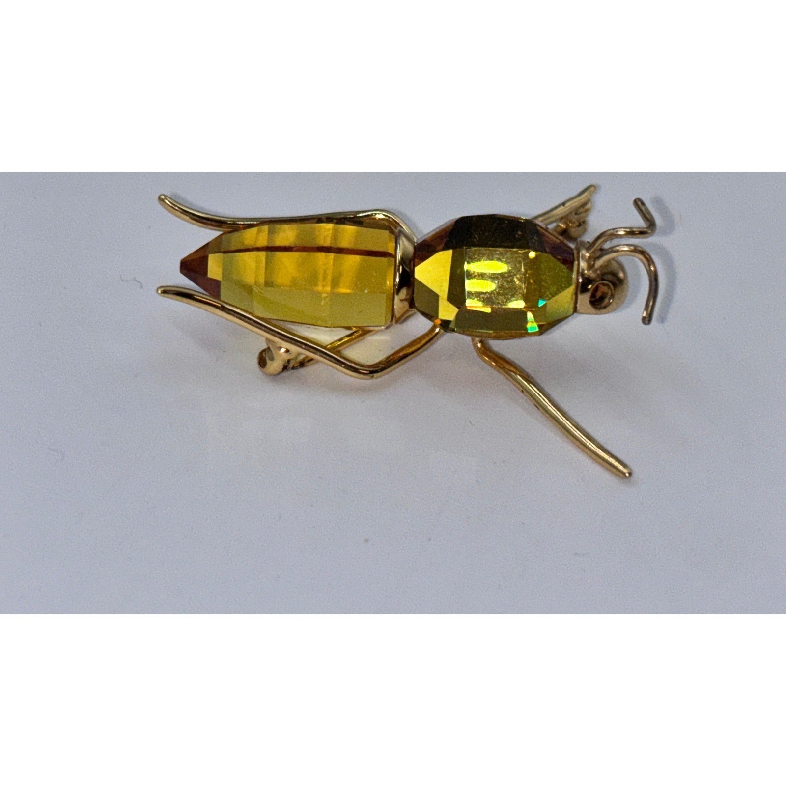 Vintage 925 Swarovski Amber Crystal Insect Brooch Sterling Silver Plated Pin