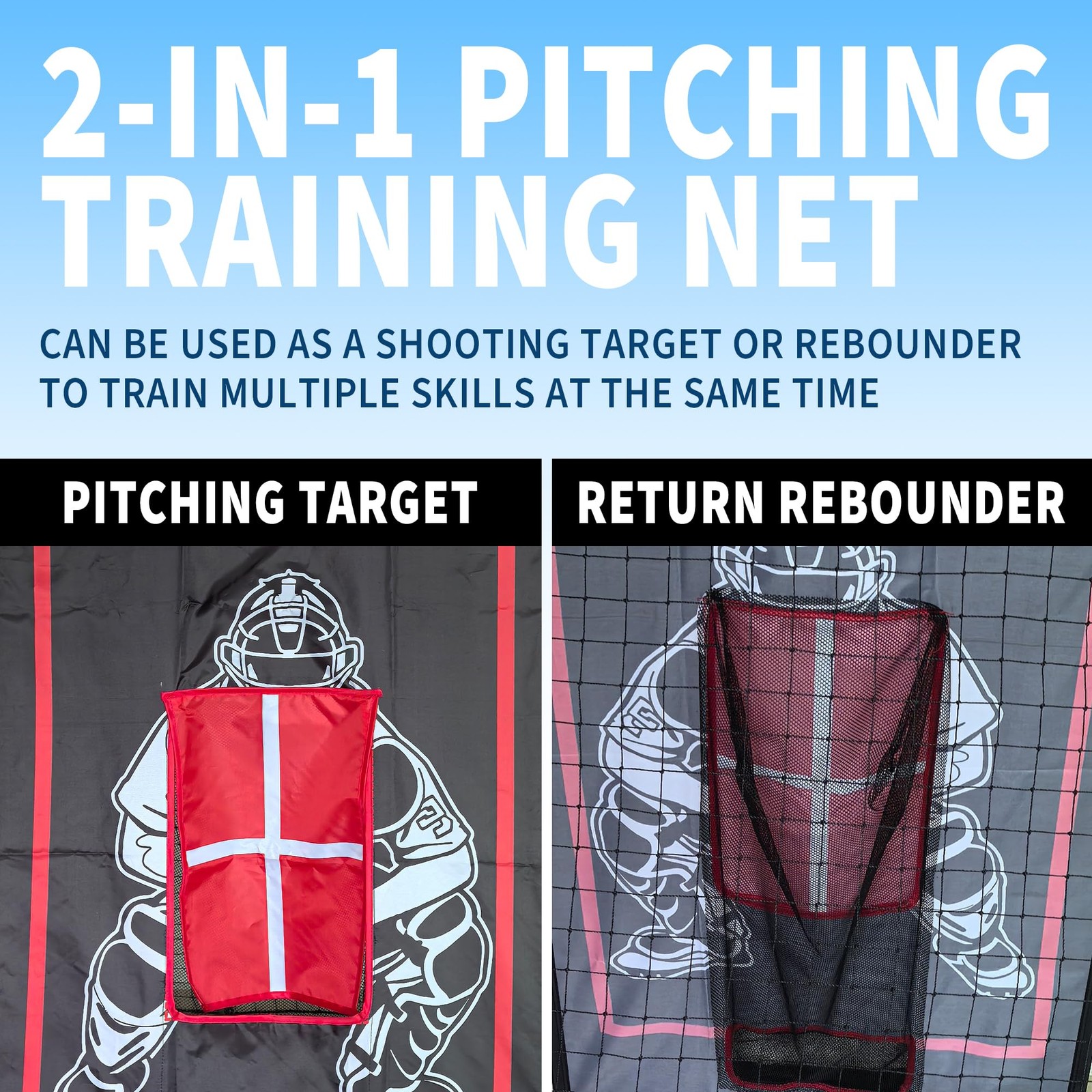 2-in-1 Baseball Pitching Target and Rebounder Net W/Strike Zone,Throwing Trainin