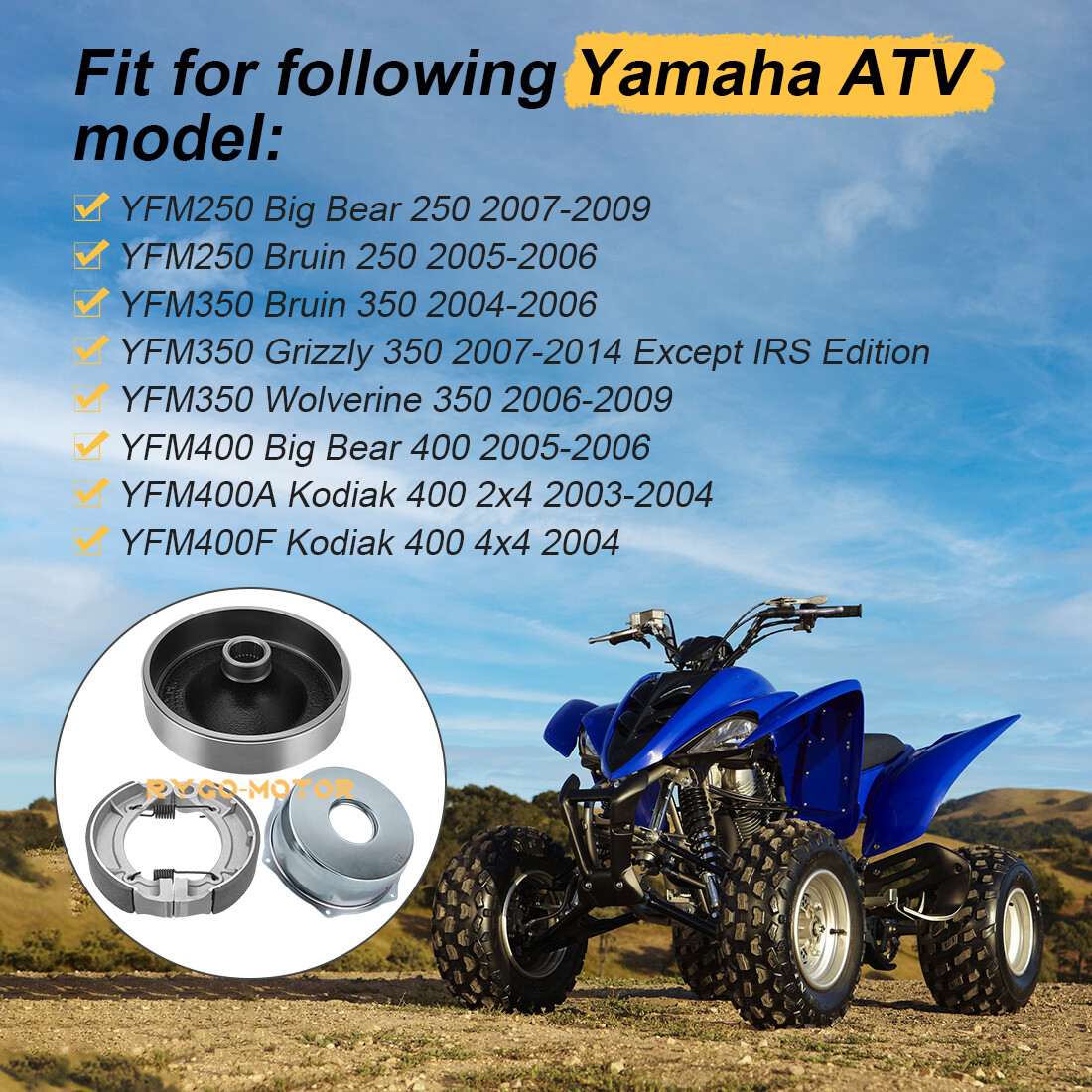 Rear Brake Drum Hub Shoes Cover Kit for Yamaha Bruin 250 350 YFM250 YFM350 04-06