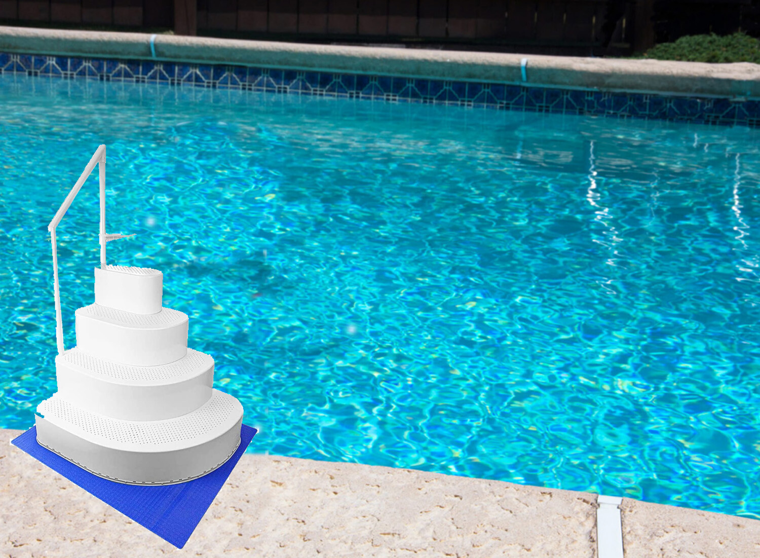 Above Ground Swimming Pool Entry System w/ Handrail & Step Pad - (Choose Color)