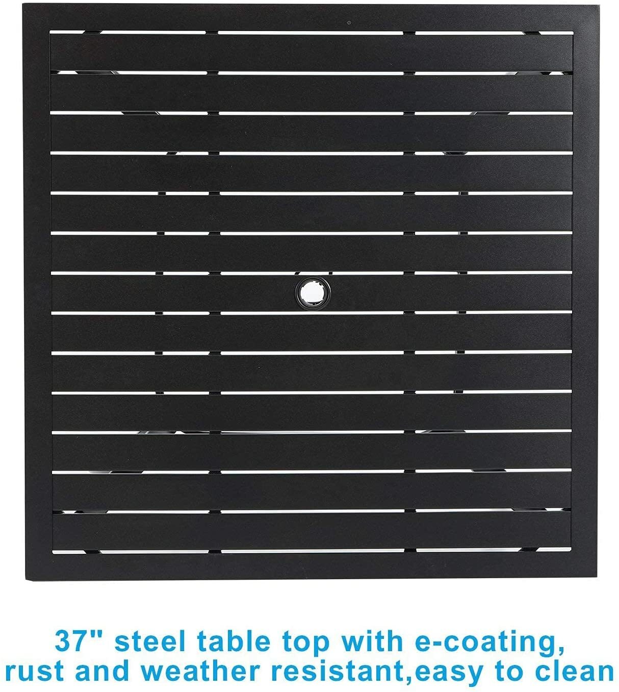 Outdoor Dining Table with Umbrella Hole Metal Patio Table Square for 4 Person US