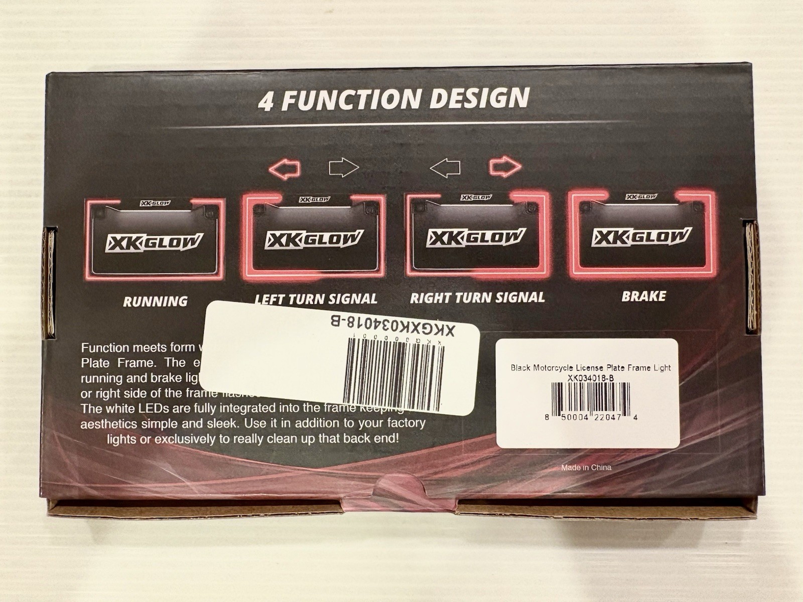 XKGLOW XK034018-B Motorcycle LED License Plate Frame Black Running Turn Brake