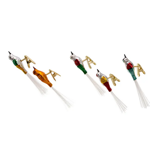 KURT ADLER BOX SET OF 5 EARLY YEARS 4.5" GLASS CLIP-ON BIRD XMAS ORNAMENTS C1929