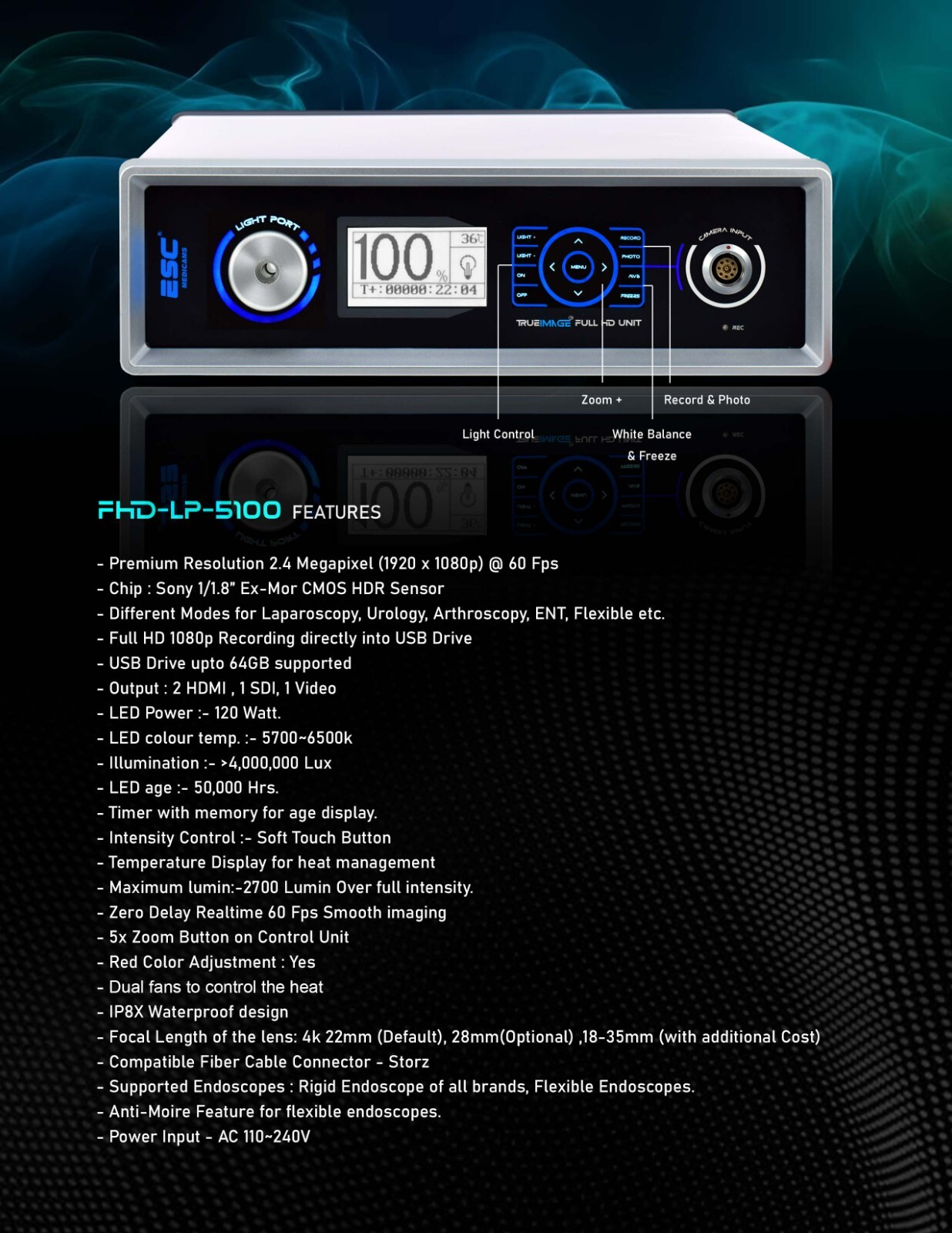 Full HD Endoscopy Laparoscopic Camera with 120W Endoscope Cold LED Light Source