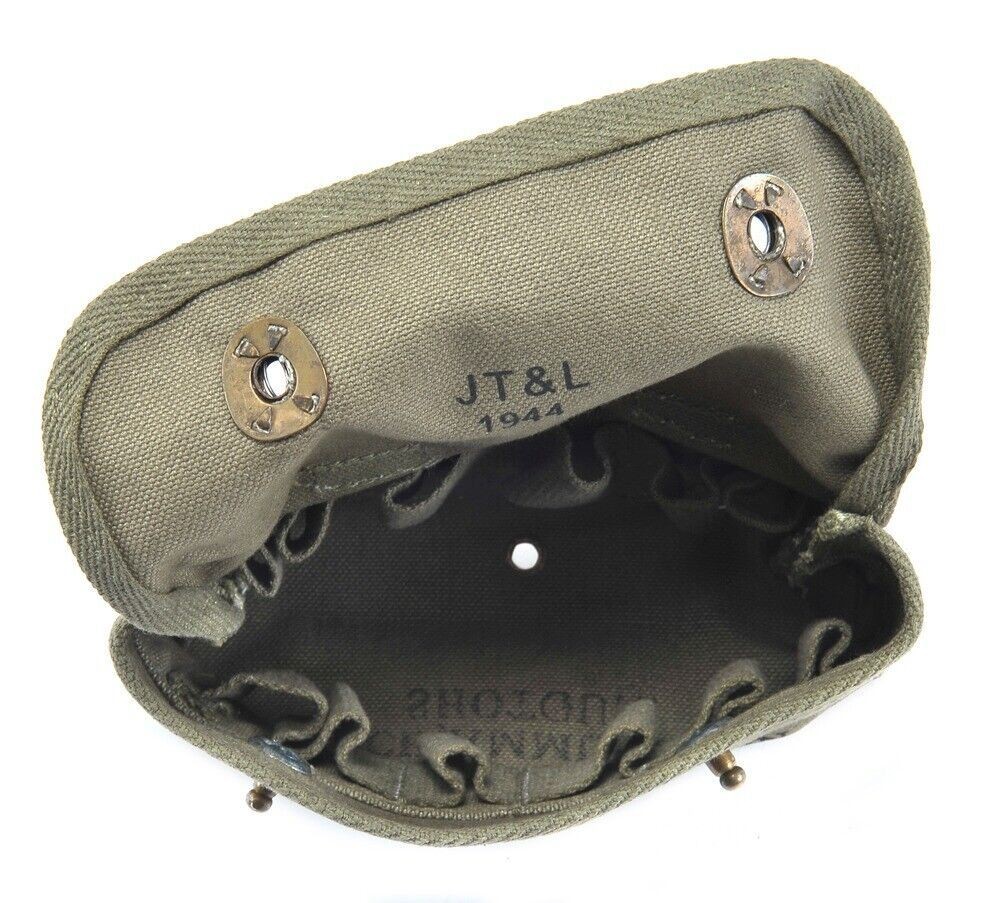 US WW2 Canvas Shotgun Shell Ammunition Pouch Marked JT&L 1944 Dark OD