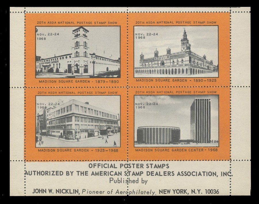ASDA STAMP SHOW LABELS - 1968, PERFORATED, SET OF 16 (4 BLOCKS)