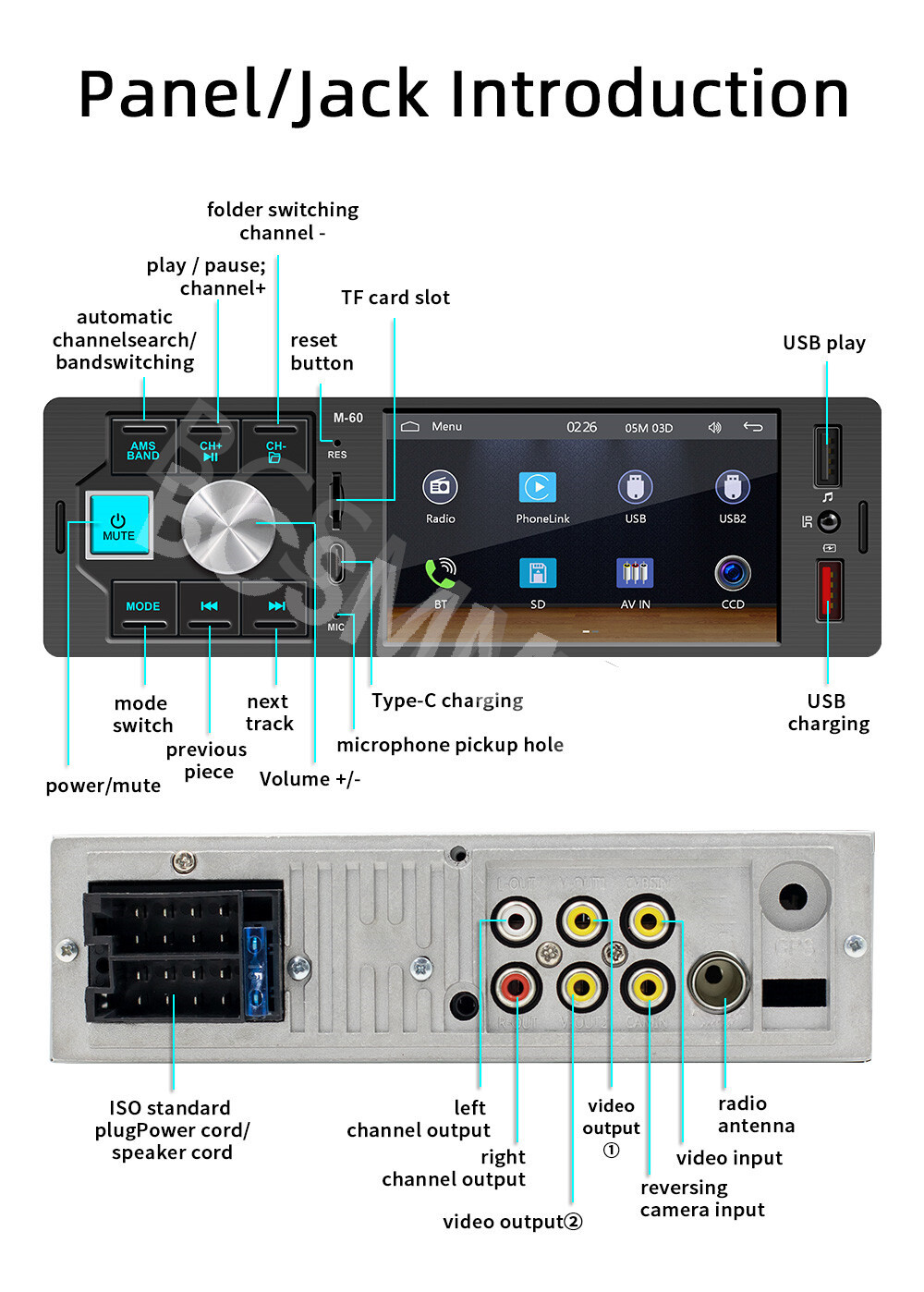 1DIN Car Stereo Player For Apple CarPlay 4.1in Touch Screen BT FM Radio USB AUX