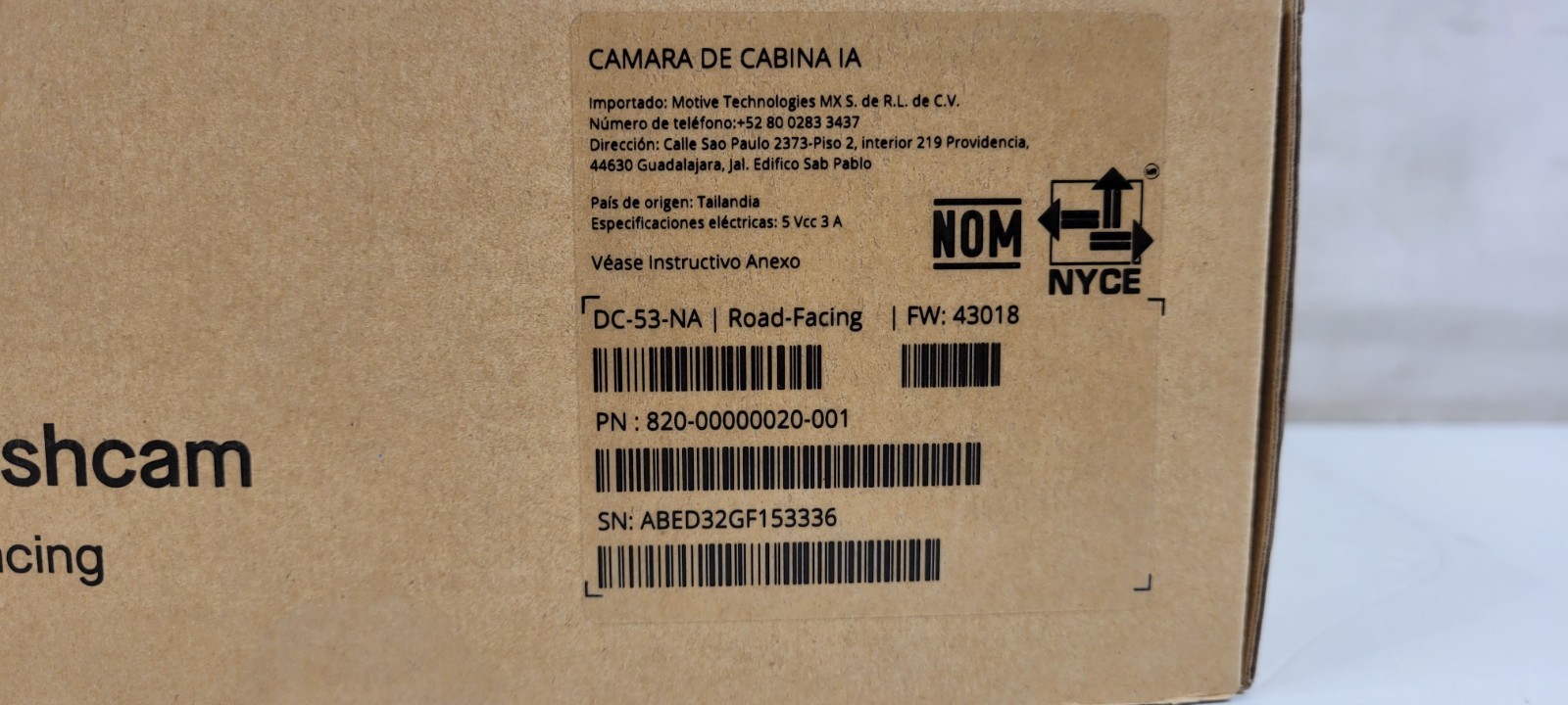 MOTIVE DC-53-NA ROAD FACING AI DASHCAM FOR FLEET VEHICLES 820-00000020-001 NEW