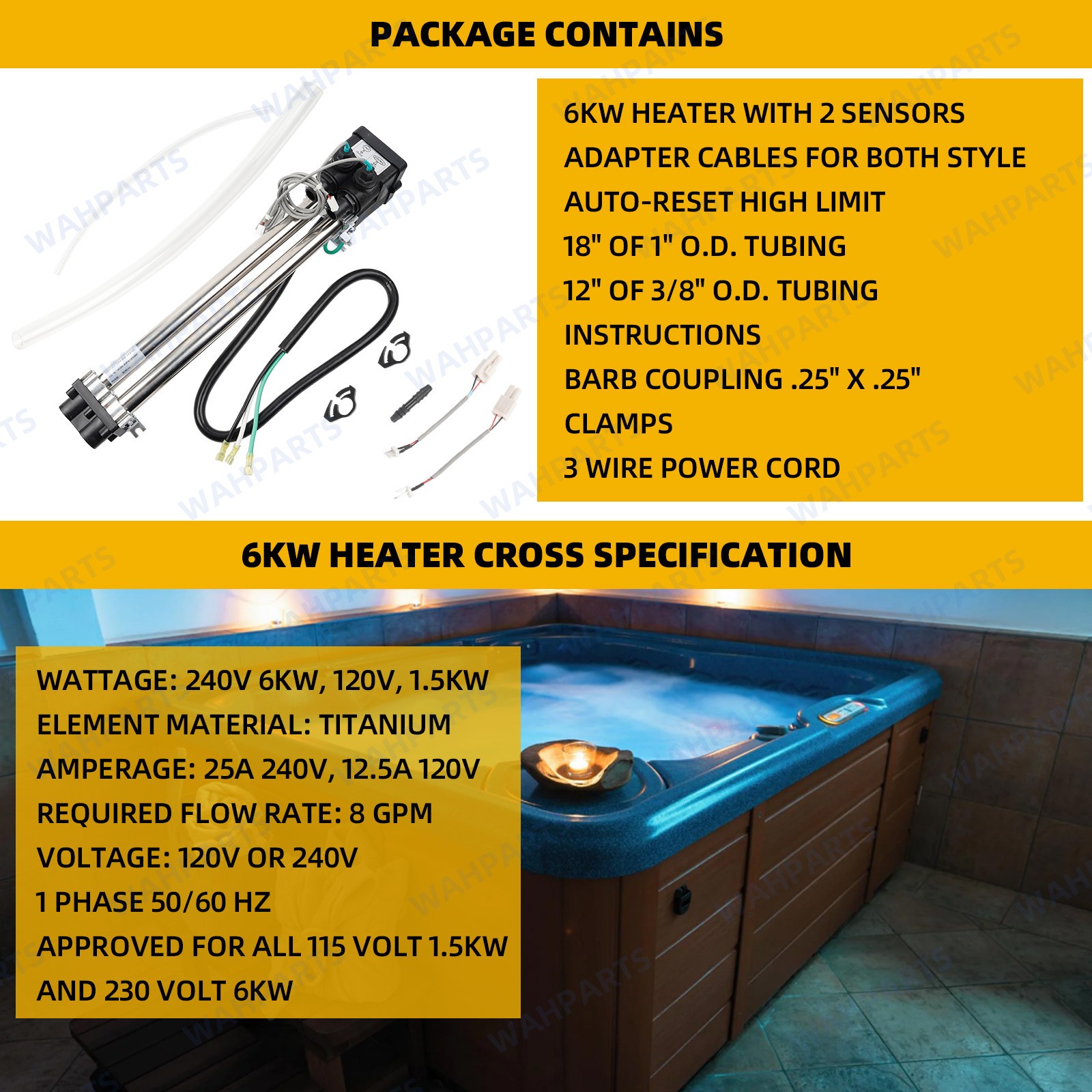 For Hot Spring Tiger River Watkins Limelight 6kW 120V-240V No-Fault Spa Heater