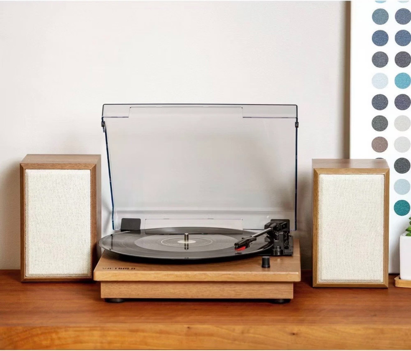 Victrola The Kingfield Record Player Bluetooth Shelf System w Bookshelf Speakers