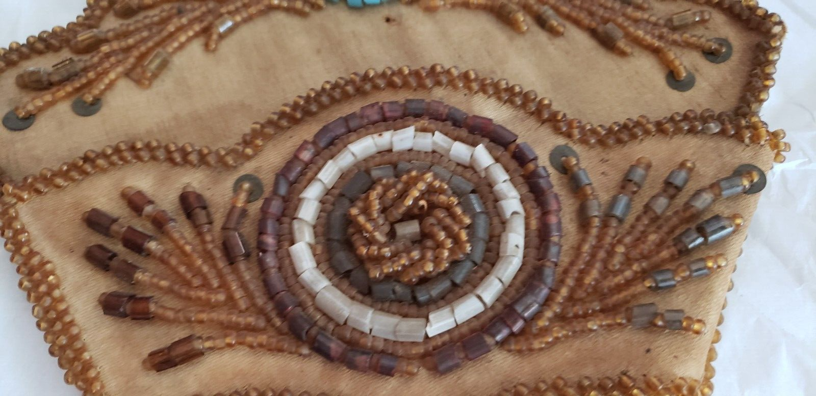 1912 NATIVE AMERICAN VICTORIAN SEED BEADED HAND MADE HANGING MATCH - CARD HOLDER