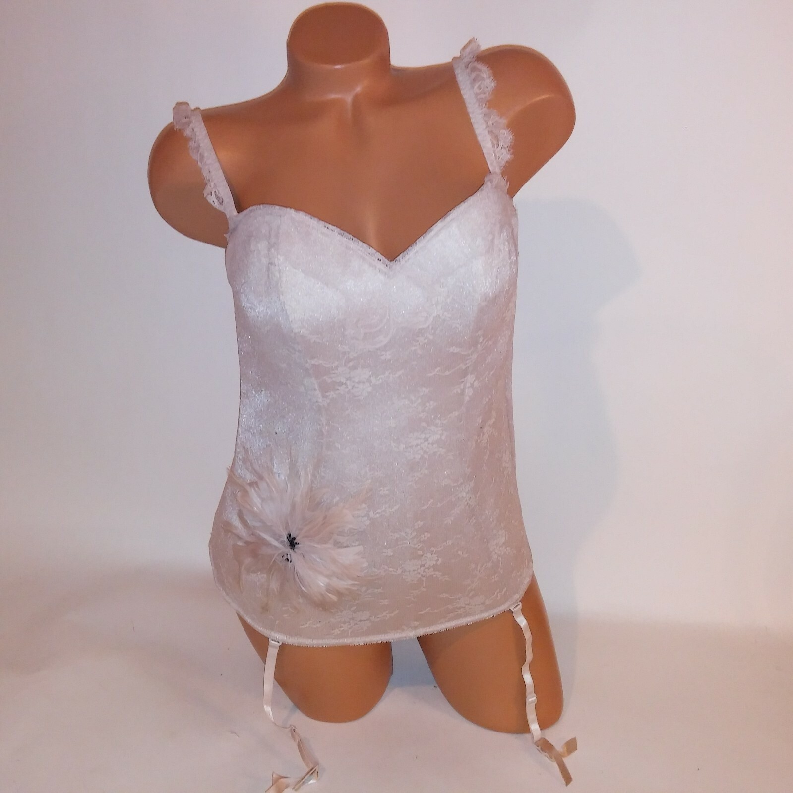 Fredericks of Hollywood Lingerie Bustier Corset Large Cream Lace Boned Lace Up