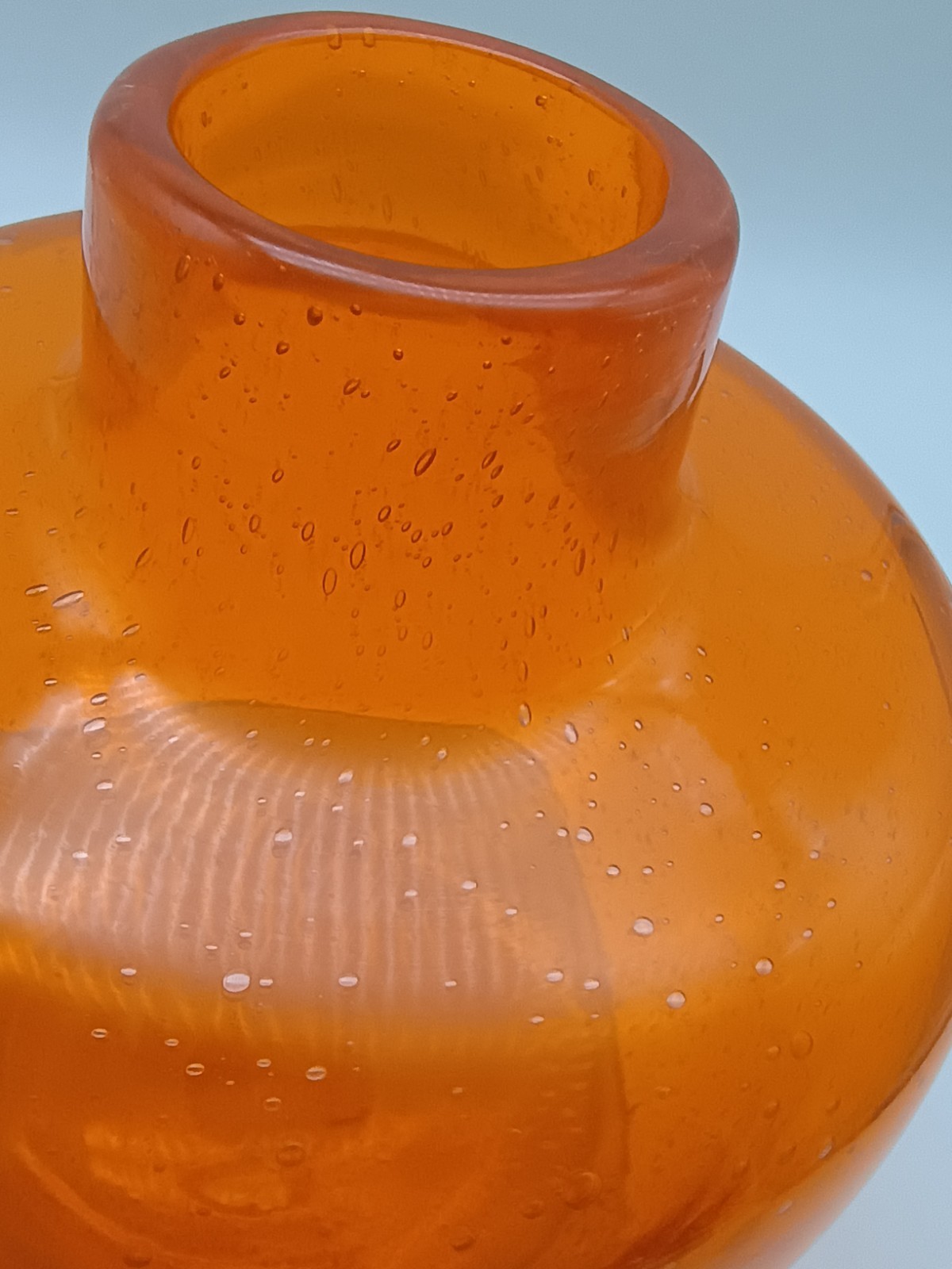 Beautiful Hand blown Art Glass Orange Tangerine Vase with Bubble's 7"H 5"W