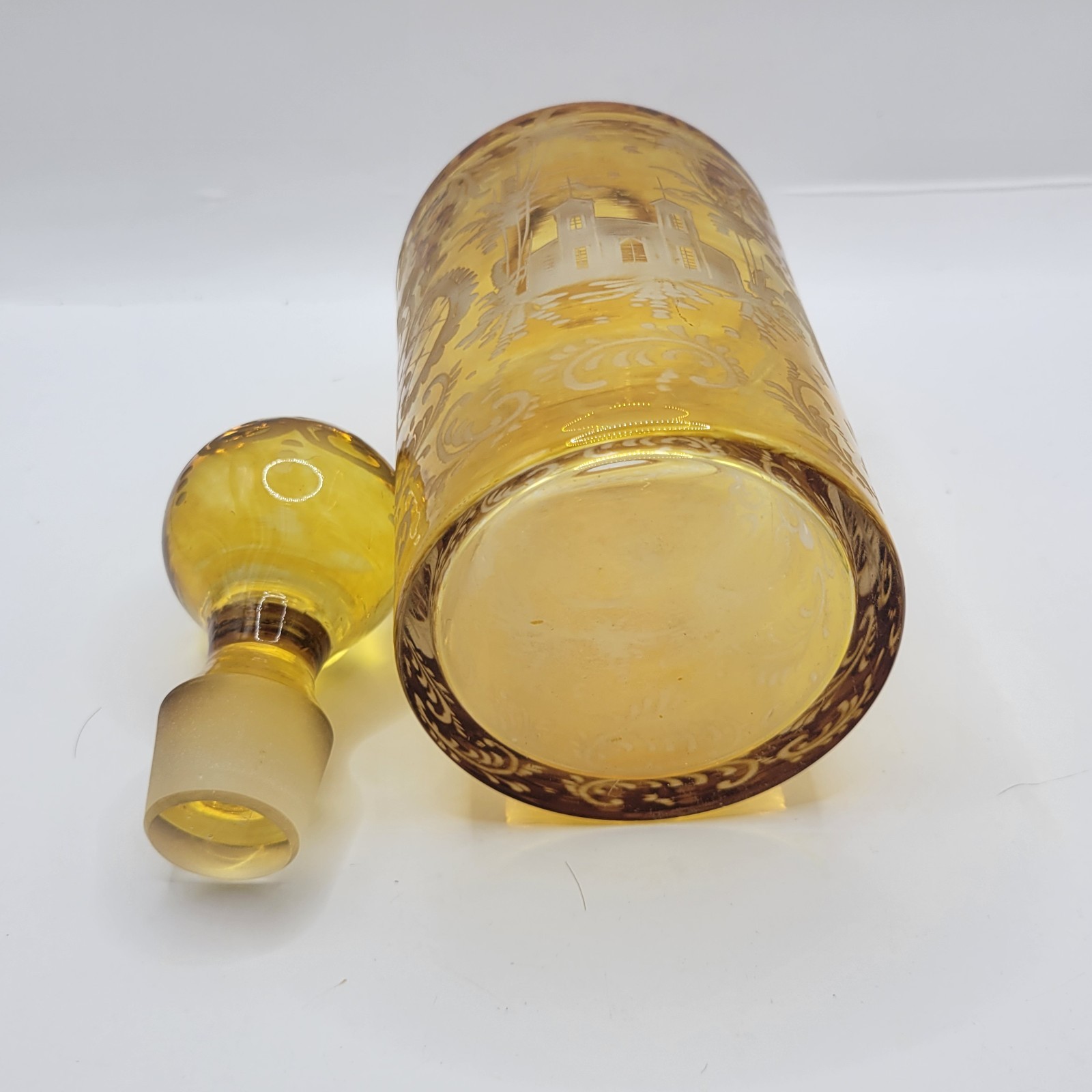 Antique Bohemian Amber Yellow Glass Cut to Clear Glass Castles Dark Academia