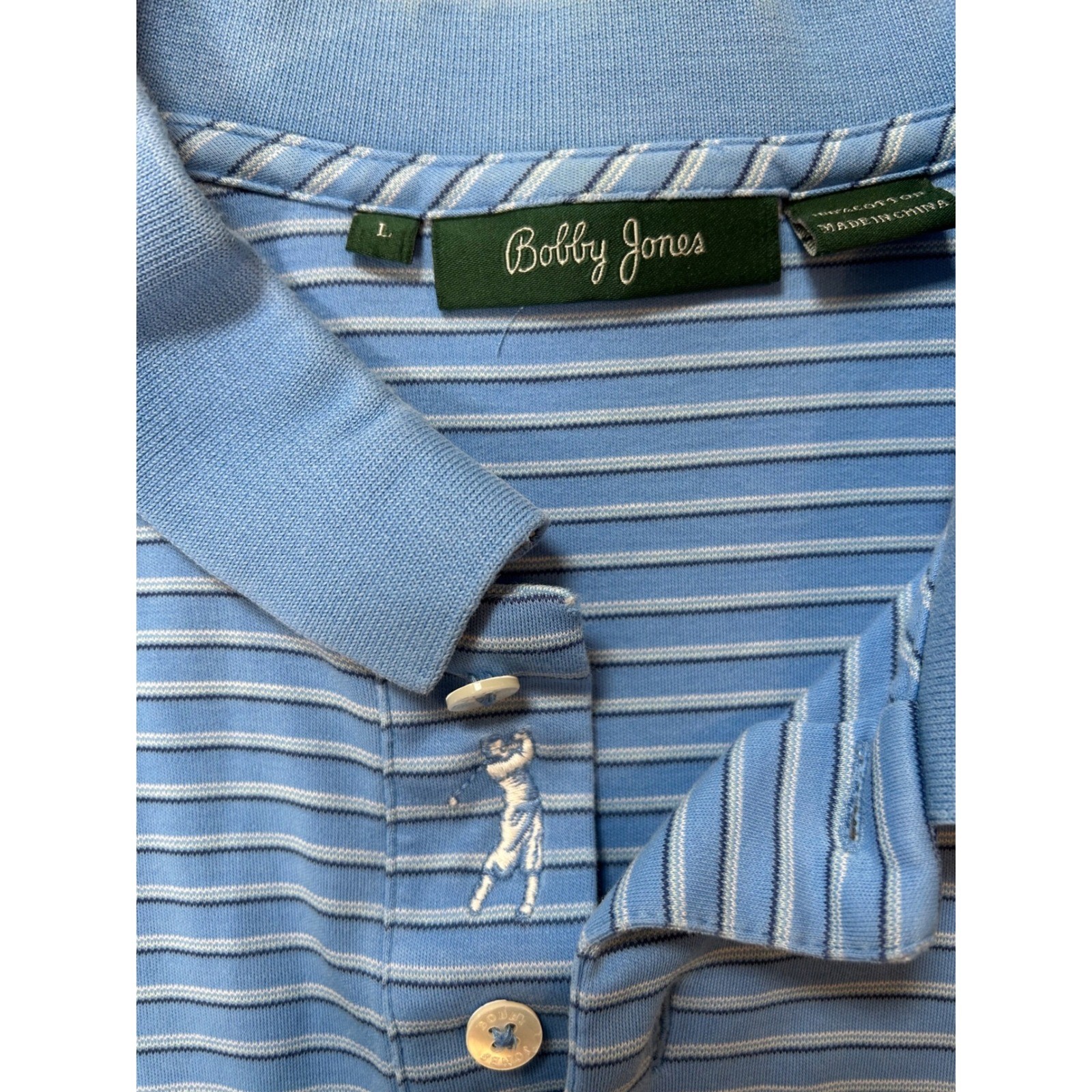 Bobby Jones Polo Shirt Mens Large Blue Striped Golf Shirt