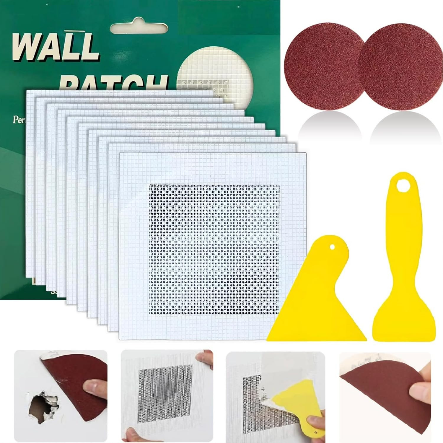 14 Pack Drywall Repair Kit, 4" Self-Adhesive Wall Patch with Tools