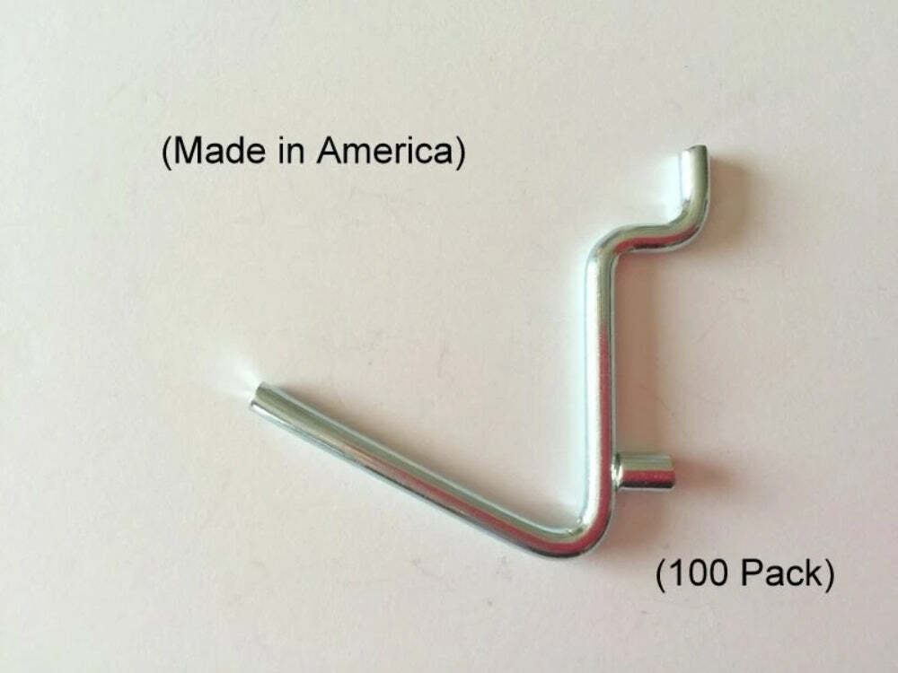 (100 PACK) Angle 1 1/2" Metal Peg Garage Hanger Hooks. 1/8 to 1/4 Inch Pegboard