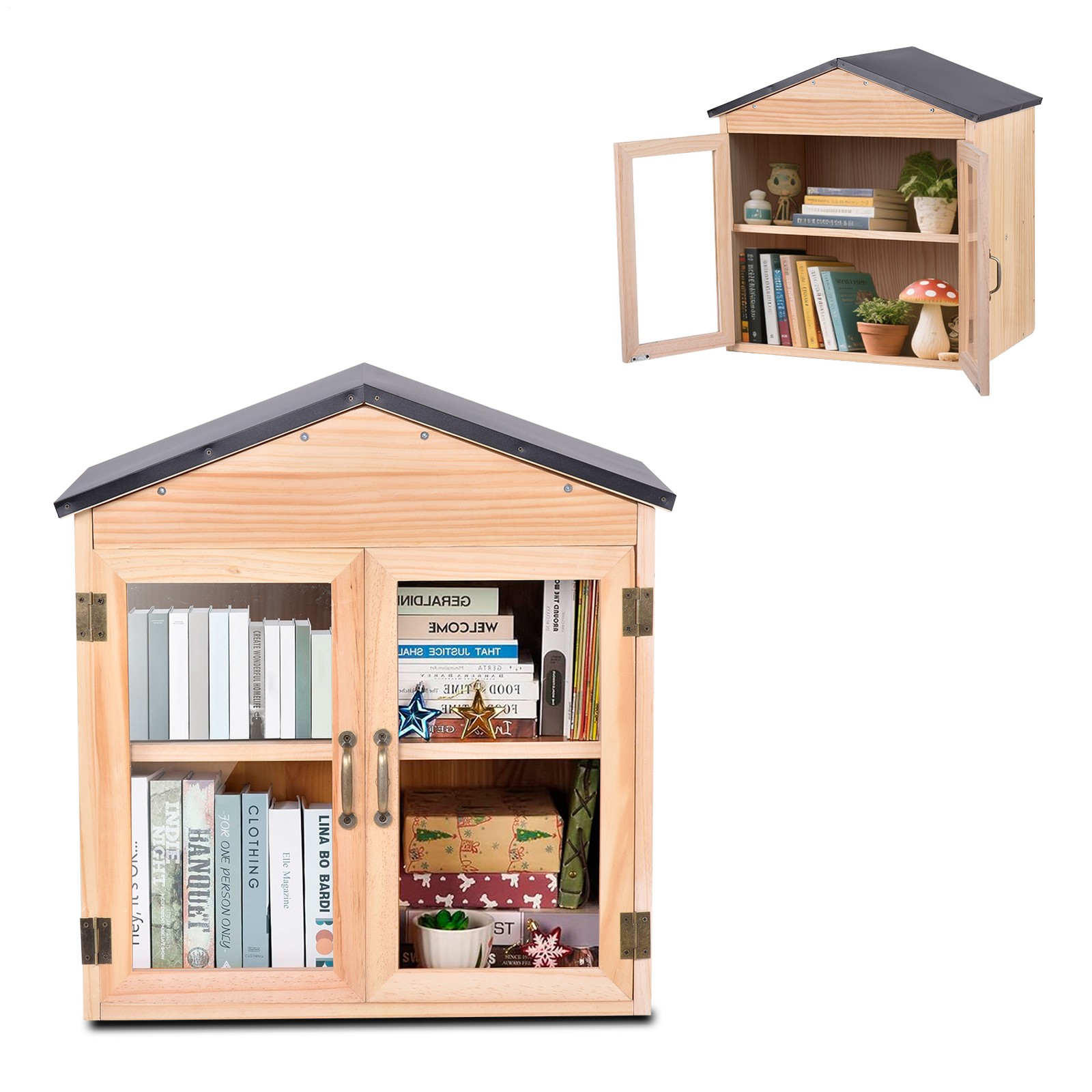 Little Library Box Outdoor Free Library Kit, DIY Little Free Library Double Door