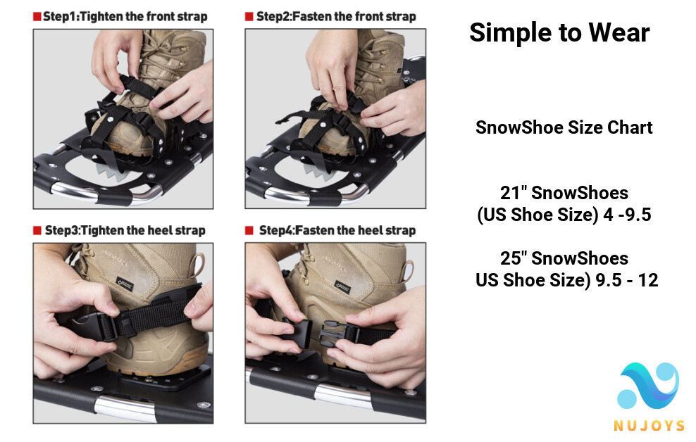 Lightweight Al Snowshoes Unisex 21/25 Inch Pair Anti-shock With Poles Kit & Bag