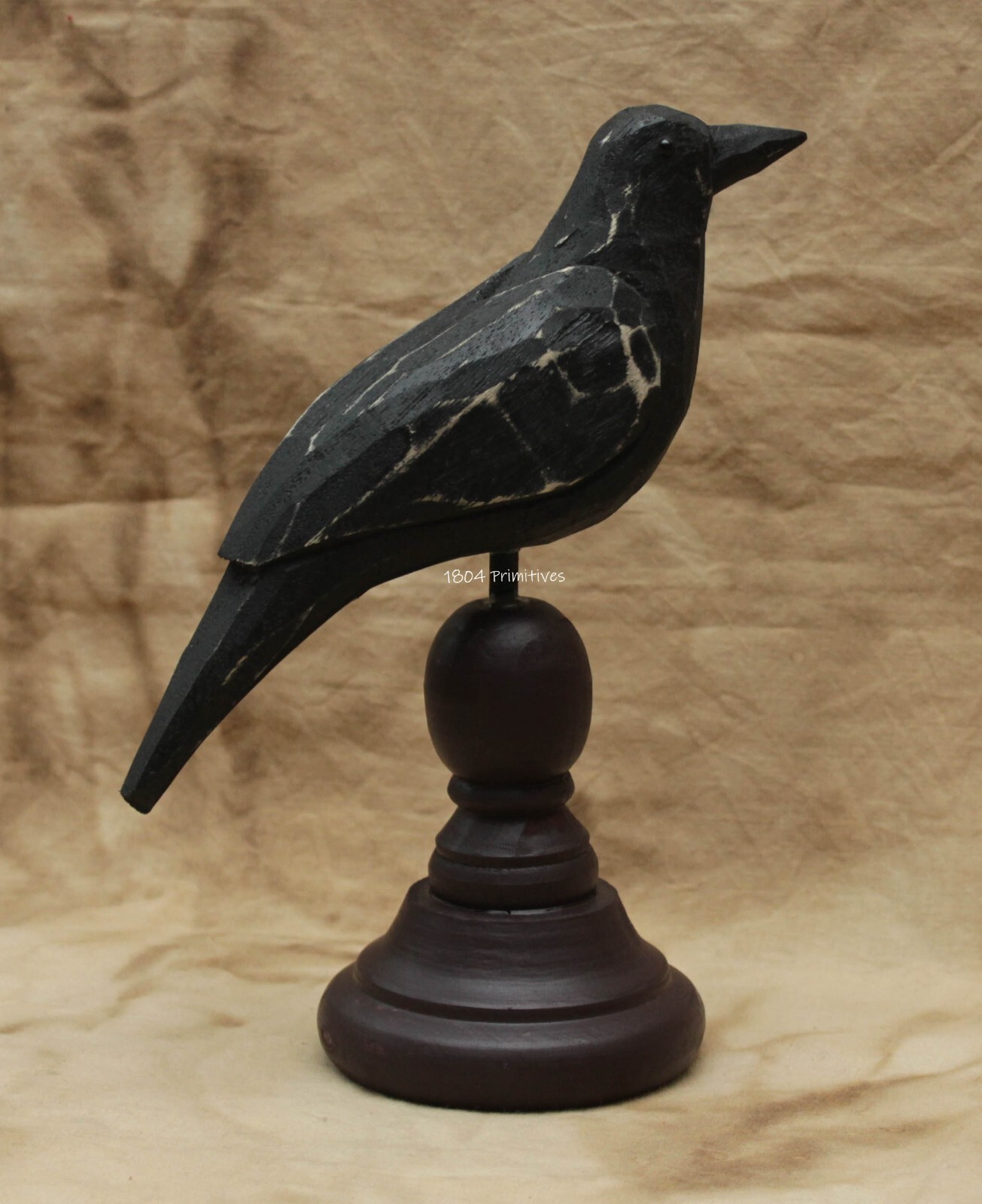 NEW ... Primitive WOOD CROW On Pedestal 8" High ... Rustic Country Farmhouse