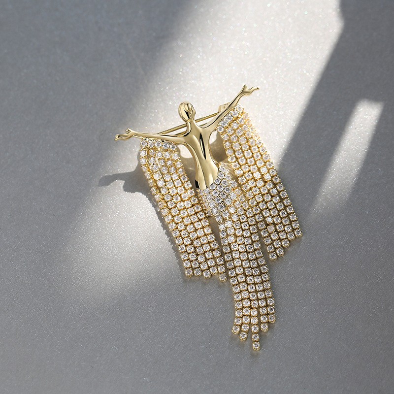 Rhinestone Golden Tassel Brooch Pin Coat Suit Pins Fashion Lady Jewelry Corsage