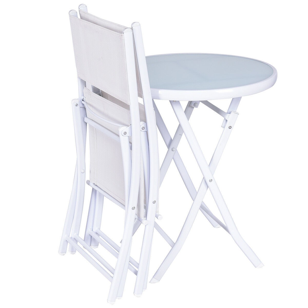 3 PCS Folding Bistro Table Chairs Set Garden Backyard Patio Furniture White New