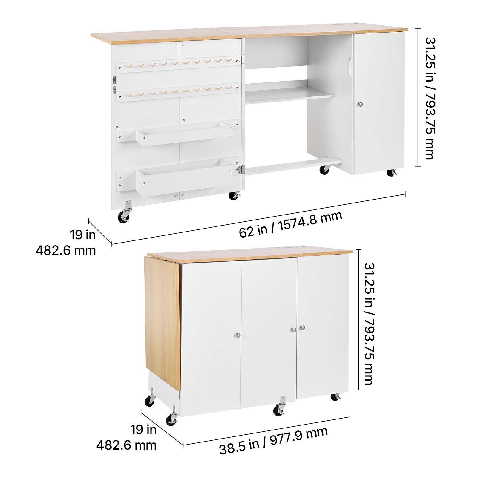 Uimoso Folding Sewing Table with Multipurpose Design andBuilt-In ChargingStation