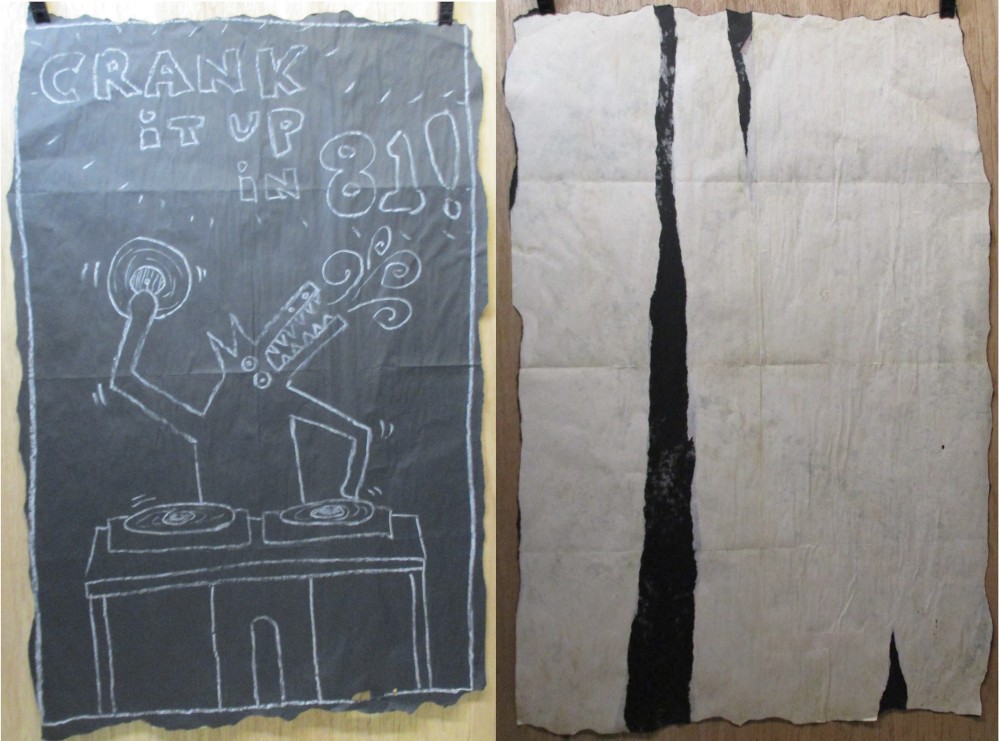 SUBWAY DRAWING chalk on black paper NYC wolfguy DJ Crank it up 81! KEITH HARING