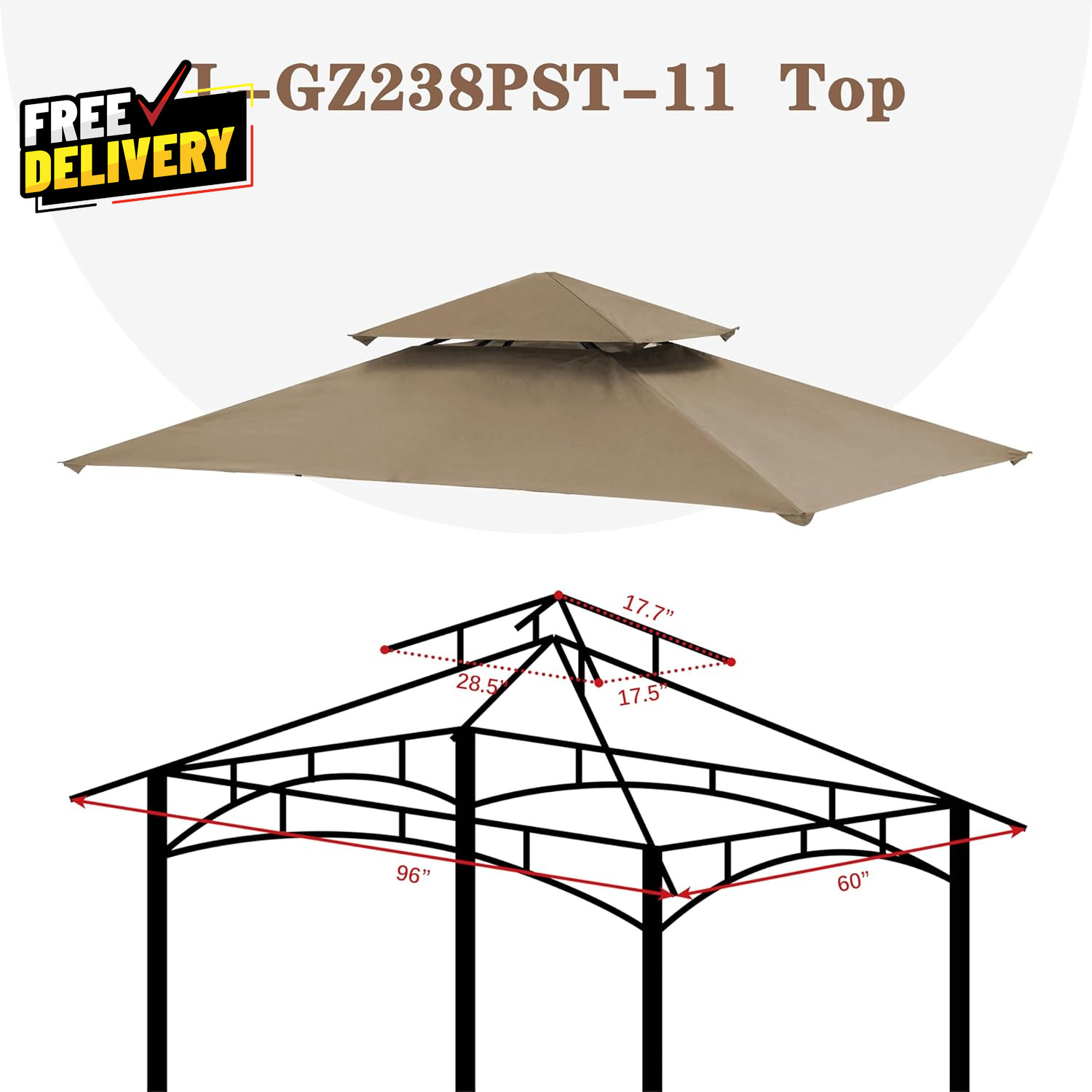 Replacement Canopy Grill BBQ Gazebo Roof Top for Gazebo Model L-GZ238PST-11 Only