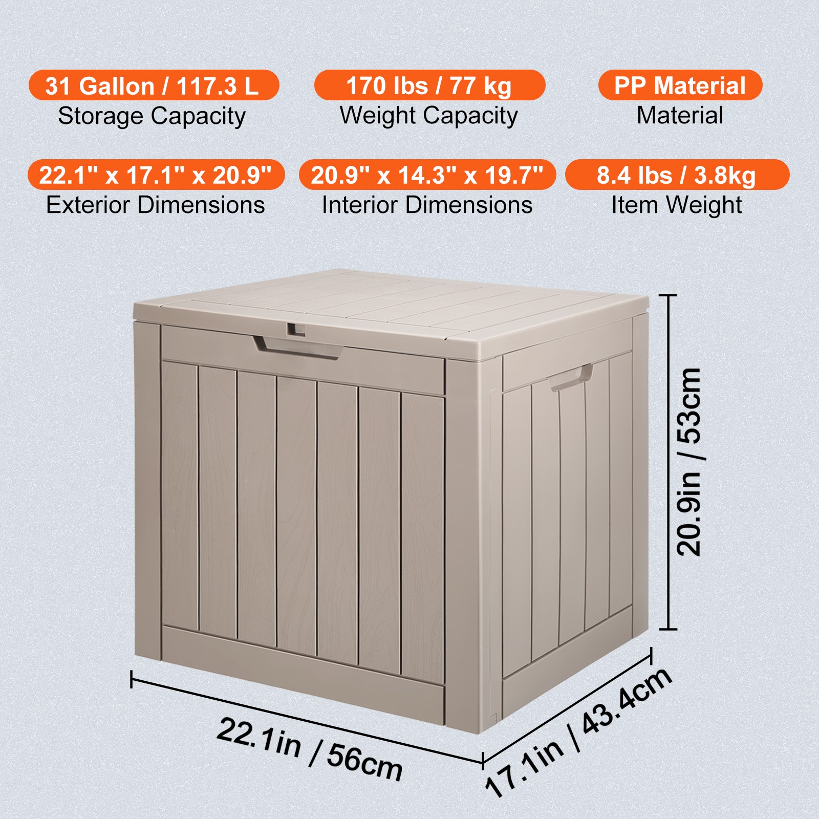 Uimoso 31-Gallon Resin Deck Box for Outdoor Storage and Patio Organization