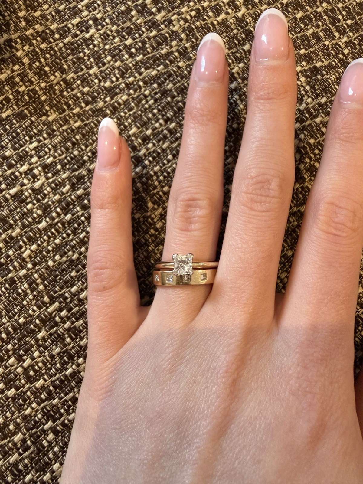 14k Yellow Gold Princess Cut Diamond Engagement/Wedding Ring Set 0.68ct VS2 F