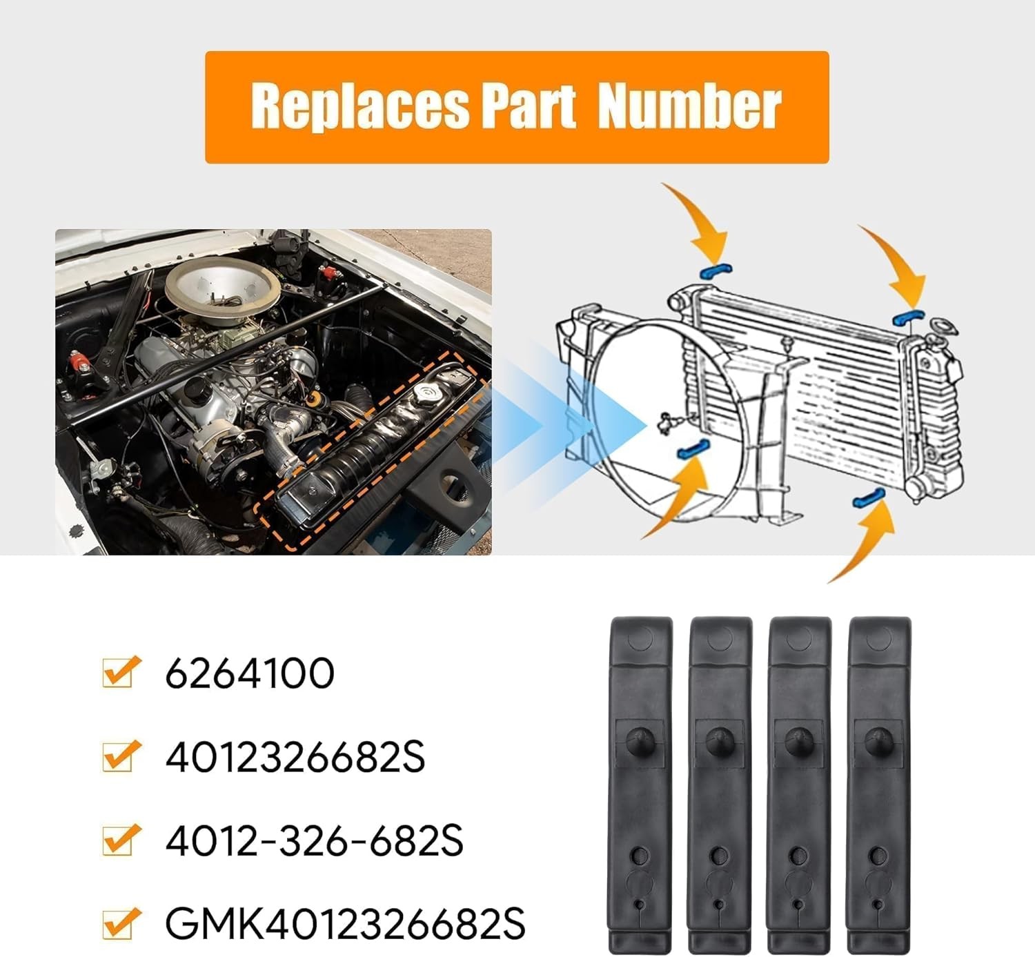 4 Pcs Kit Rubber Radiator Insulator Pads, 4 Core Radiator Mounts Cushions Replac