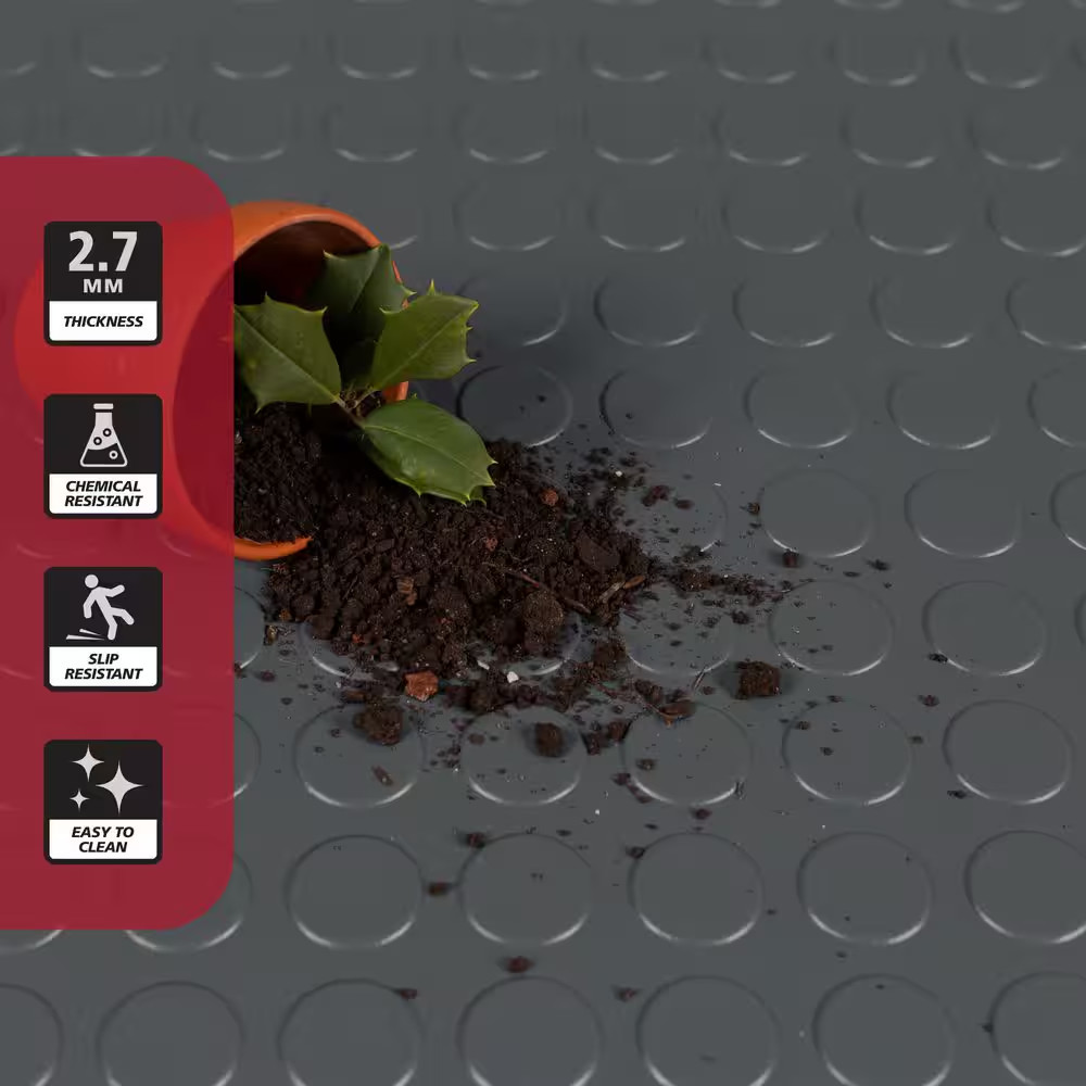 Coin 10X1 Ft. Grey Vinyl Garage Flooring Rolls