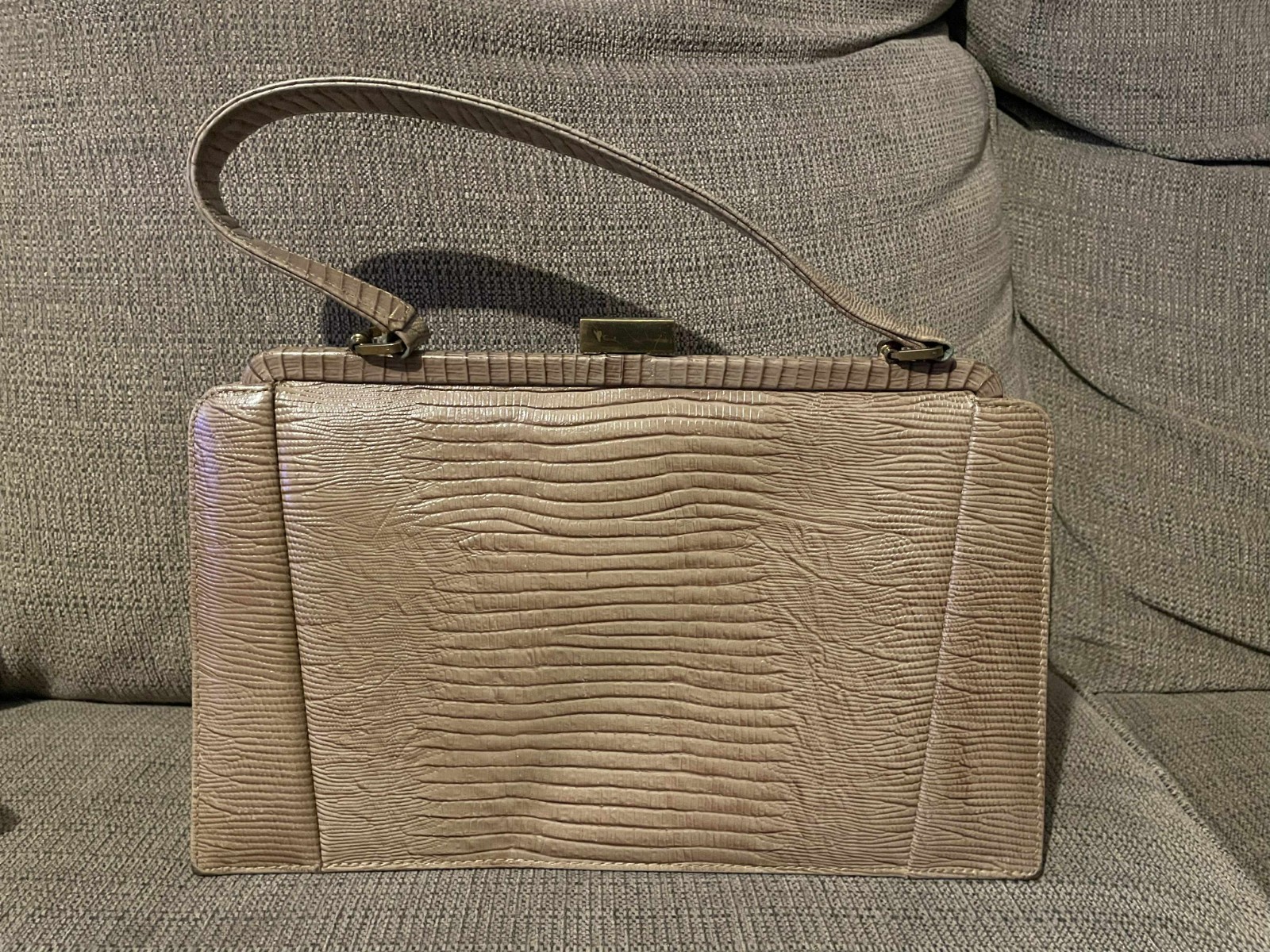 Vintage Mam 'Selle New York MidMod Lizard Textured Leather Tan Clutch Handbag
