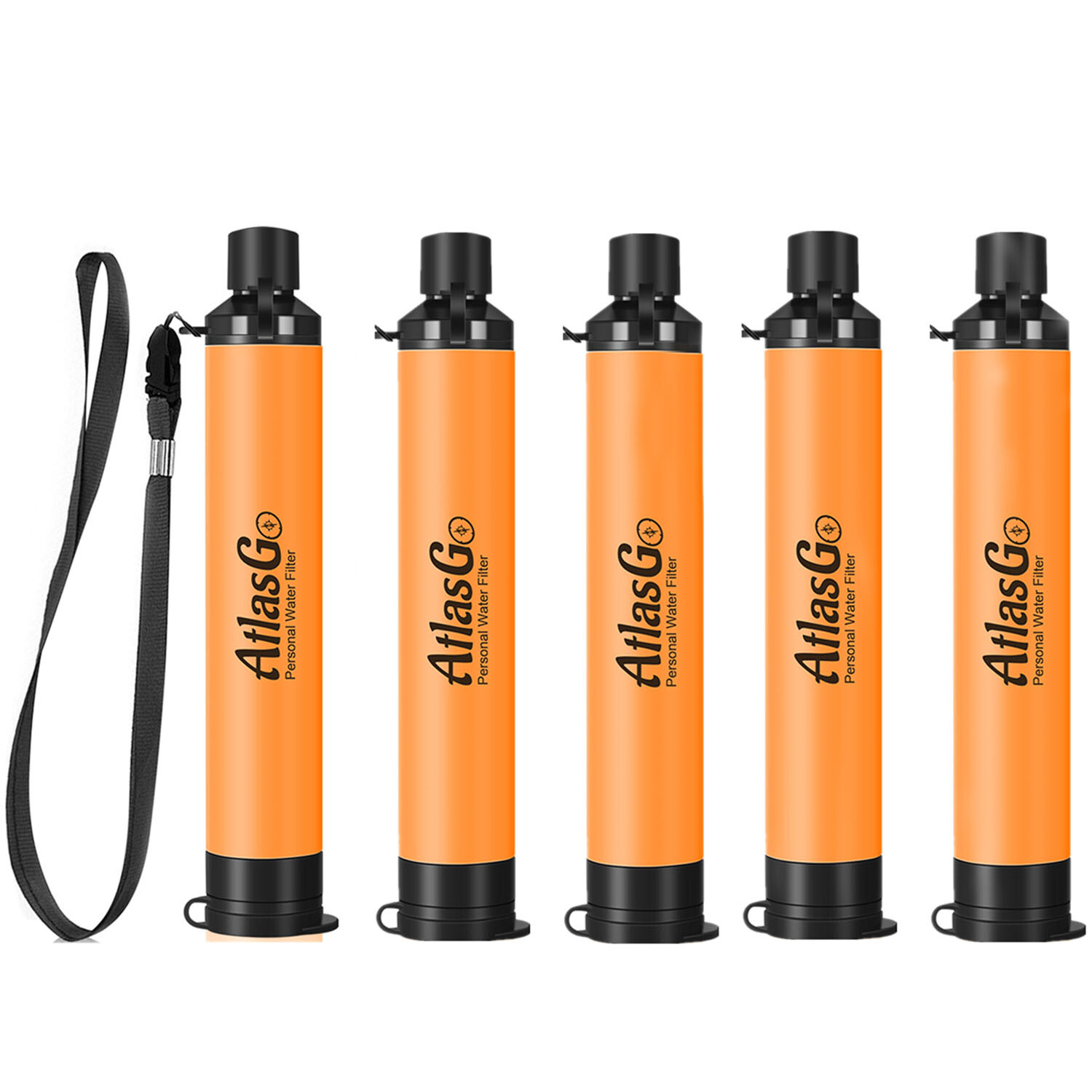 Personal Water Filter Straw Portable Filtration Emergency Survival 1500L Orange